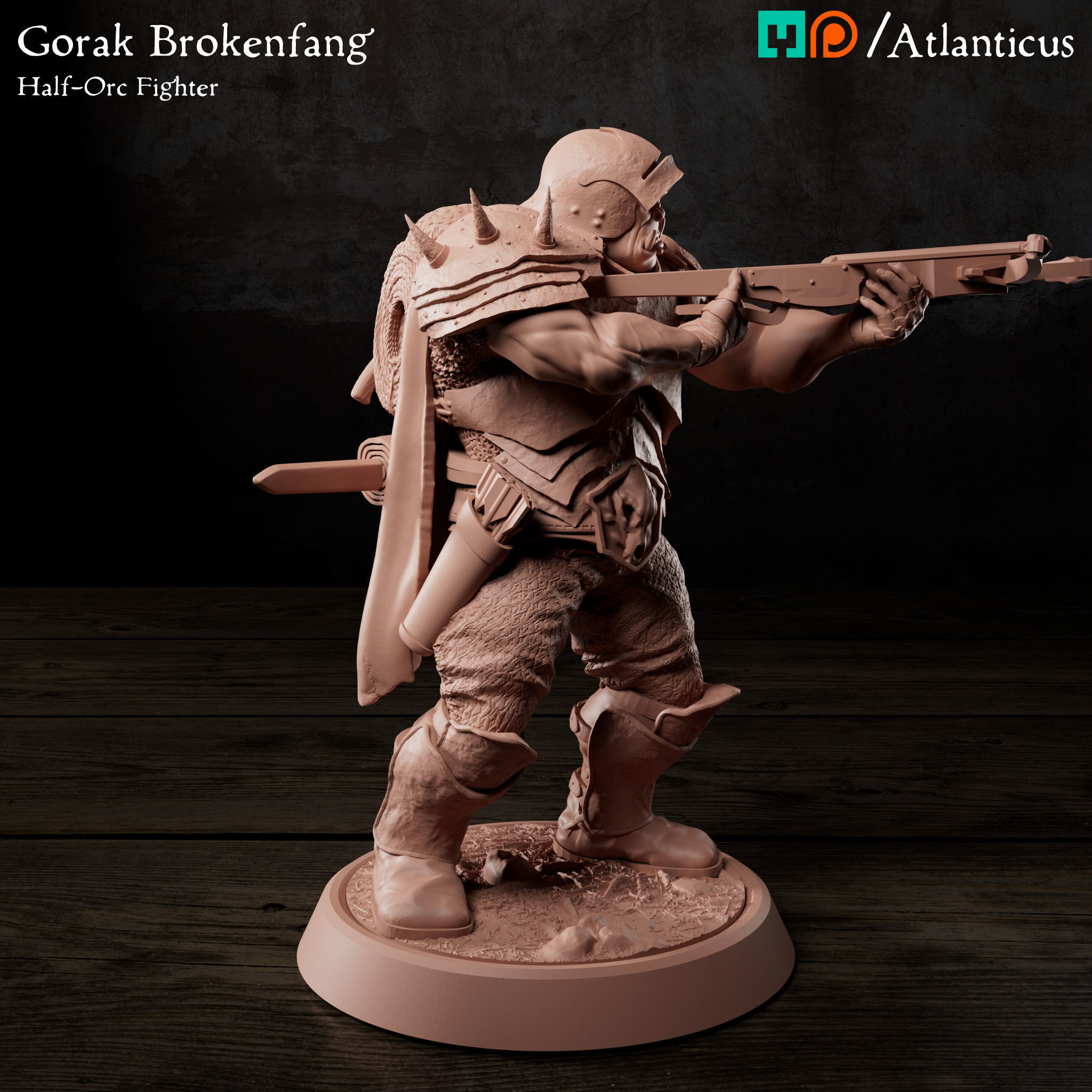 Male Half-Orc Fighter - Gorak Brokenfang - Crossbow 3D print model_2