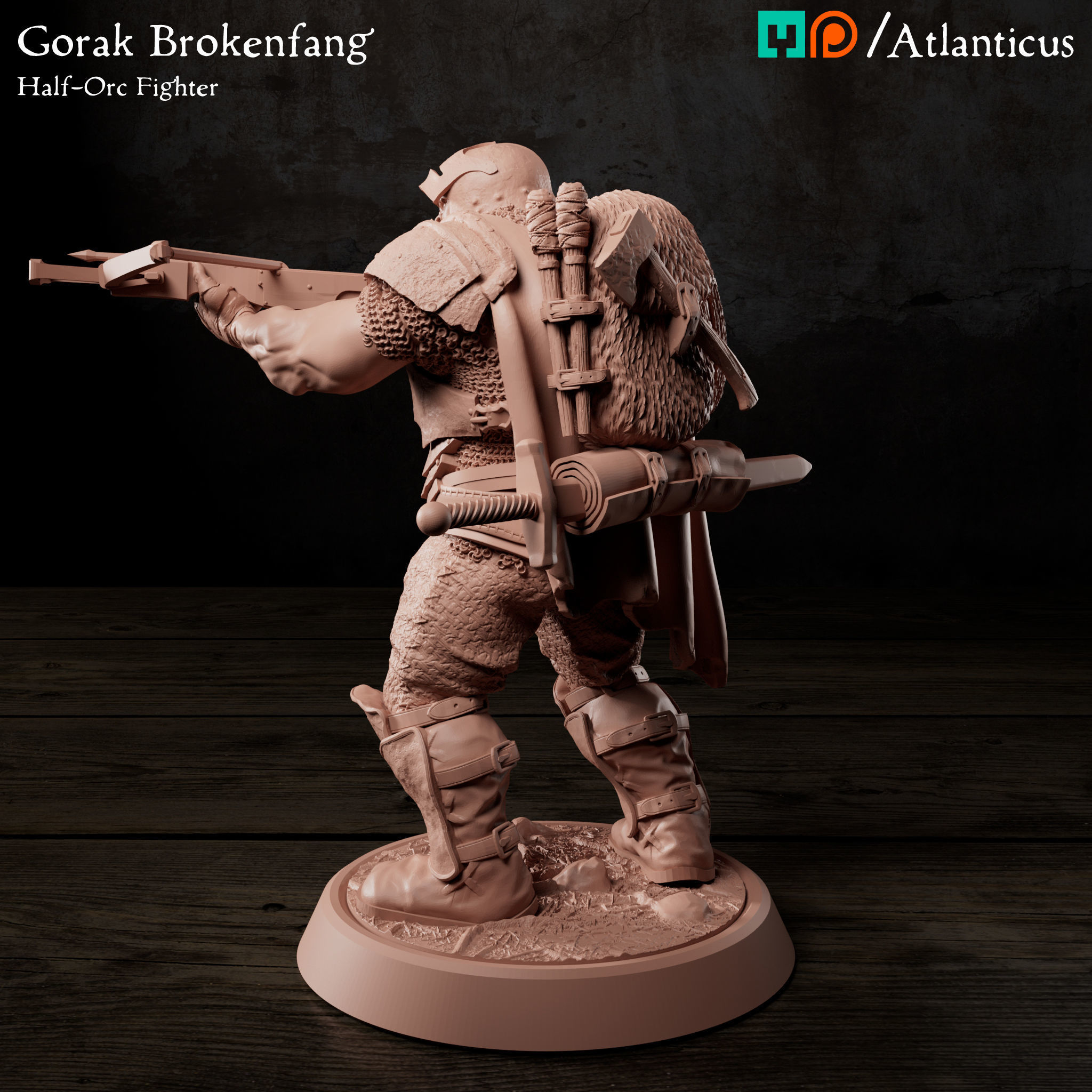 Male Half-Orc Fighter - Gorak Brokenfang - Crossbow 3D print model_4
