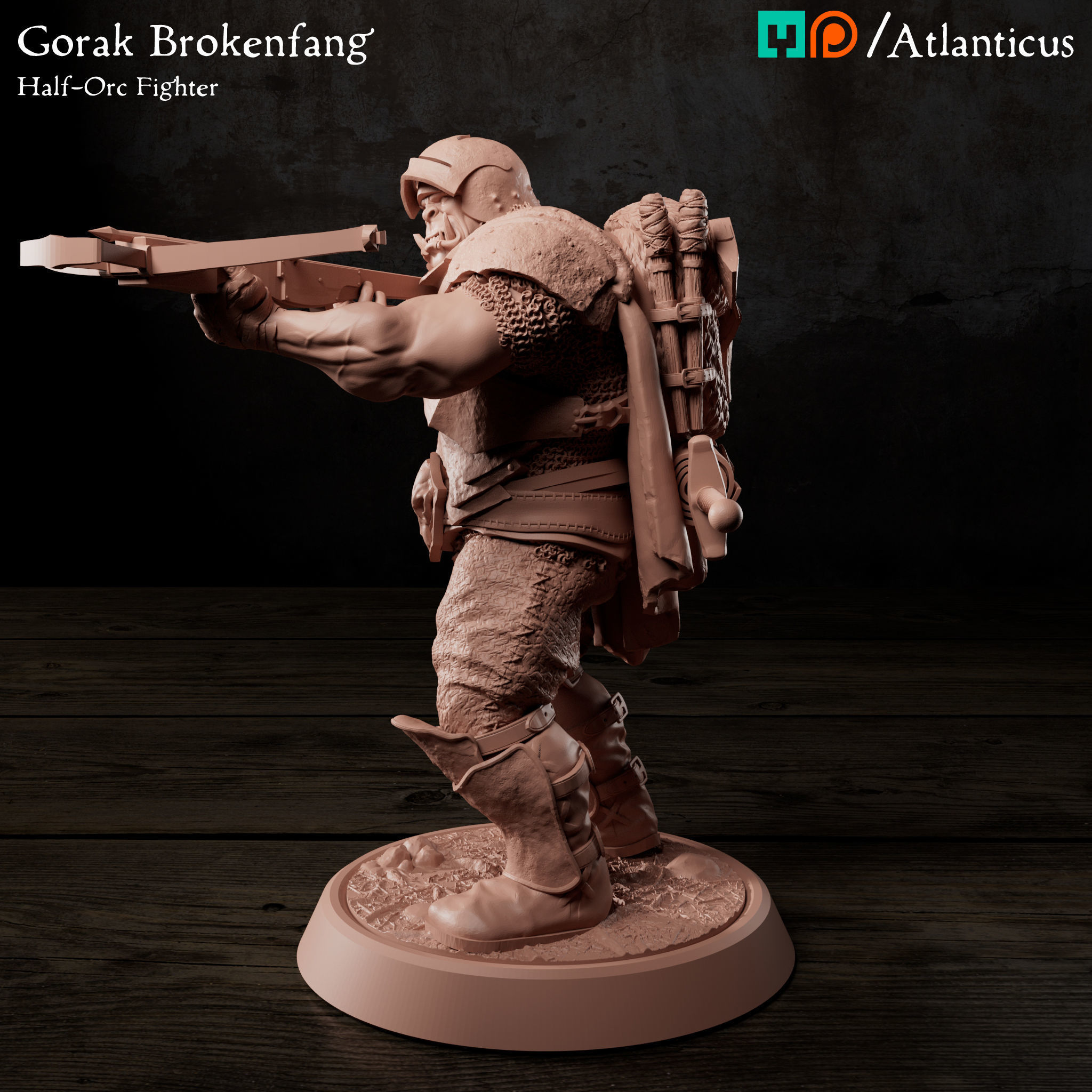 Male Half-Orc Fighter - Gorak Brokenfang - Crossbow 3D print model_6