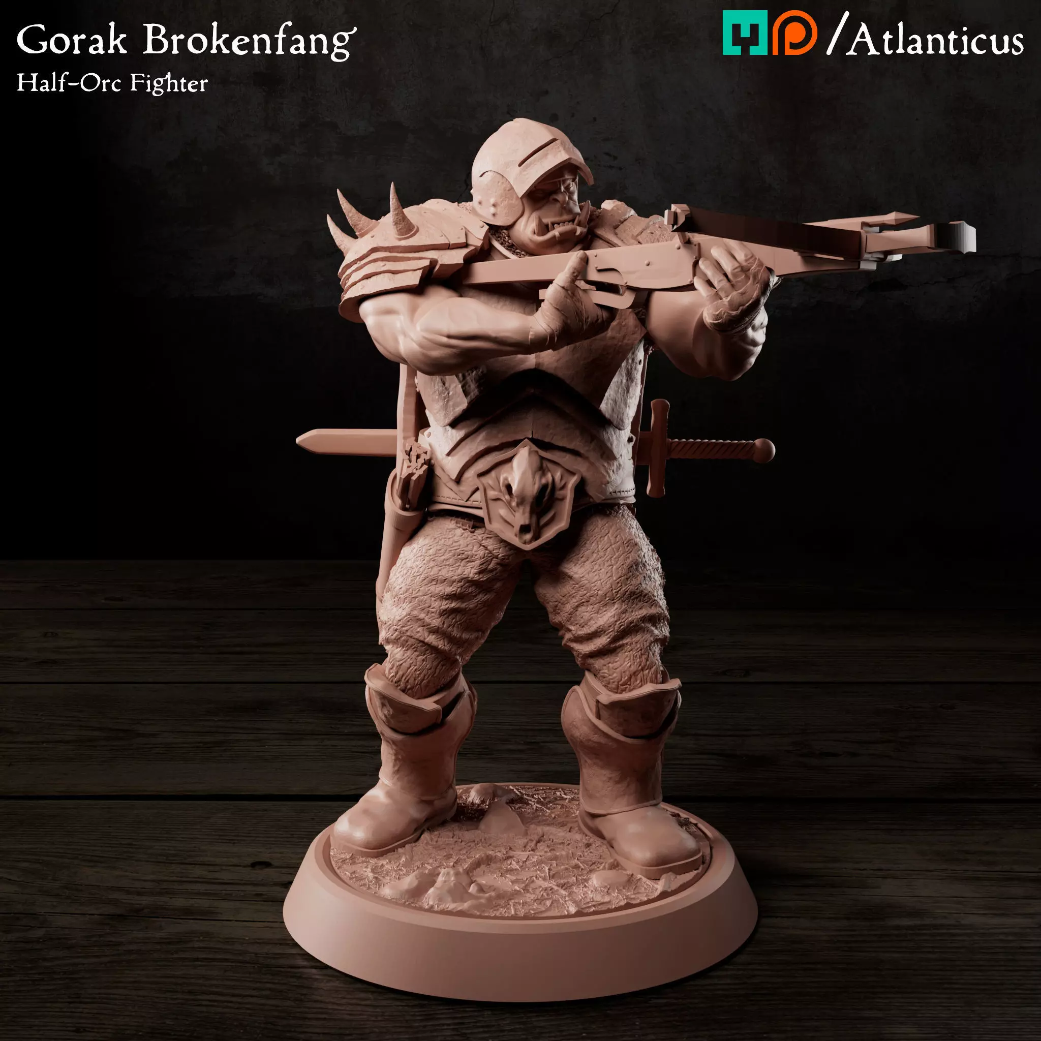 Male Half-Orc Fighter - Gorak Brokenfang - Crossbow 3D print model_0