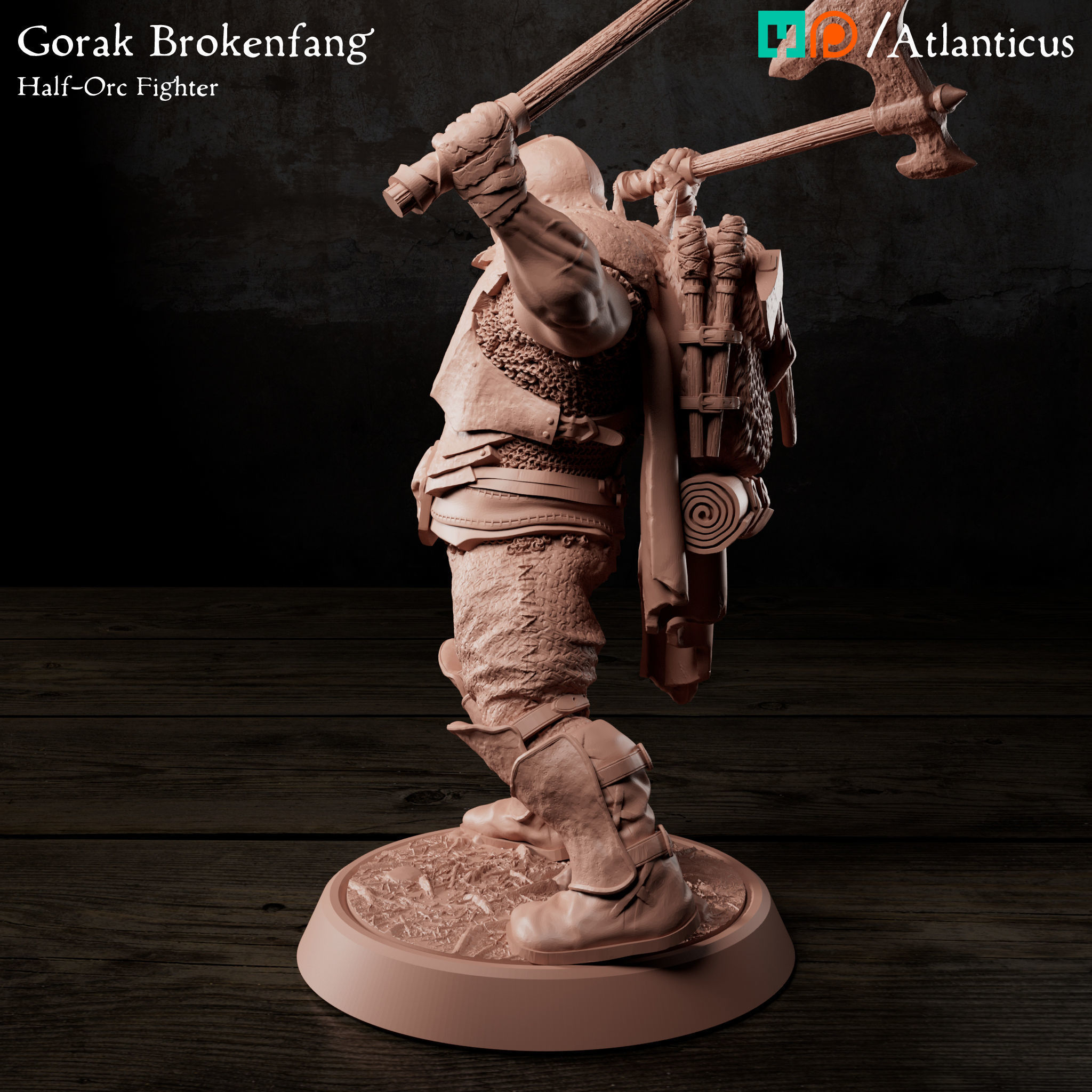 Male Half-Orc Fighter - Gorak Brokenfang - Handaxes 3D print model_5
