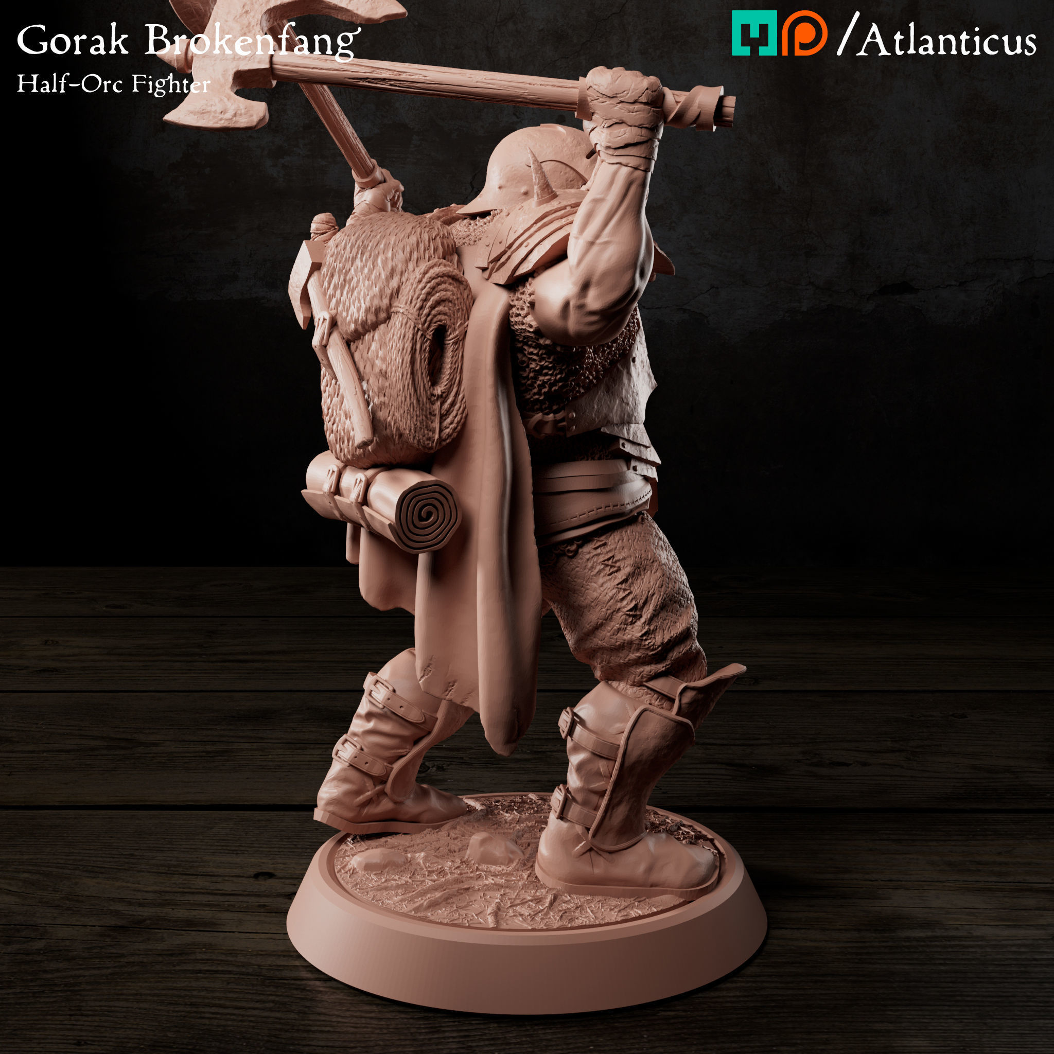 Male Half-Orc Fighter - Gorak Brokenfang - Handaxes 3D print model_2