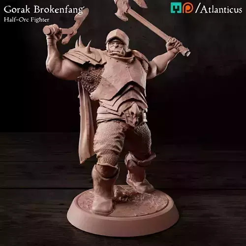 Male Half-Orc Fighter - Gorak Brokenfang - Handaxes 3D print model