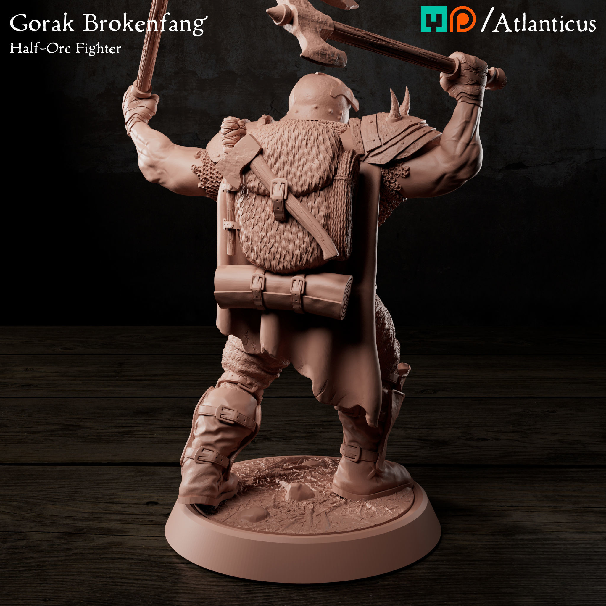 Male Half-Orc Fighter - Gorak Brokenfang - Handaxes 3D print model_3