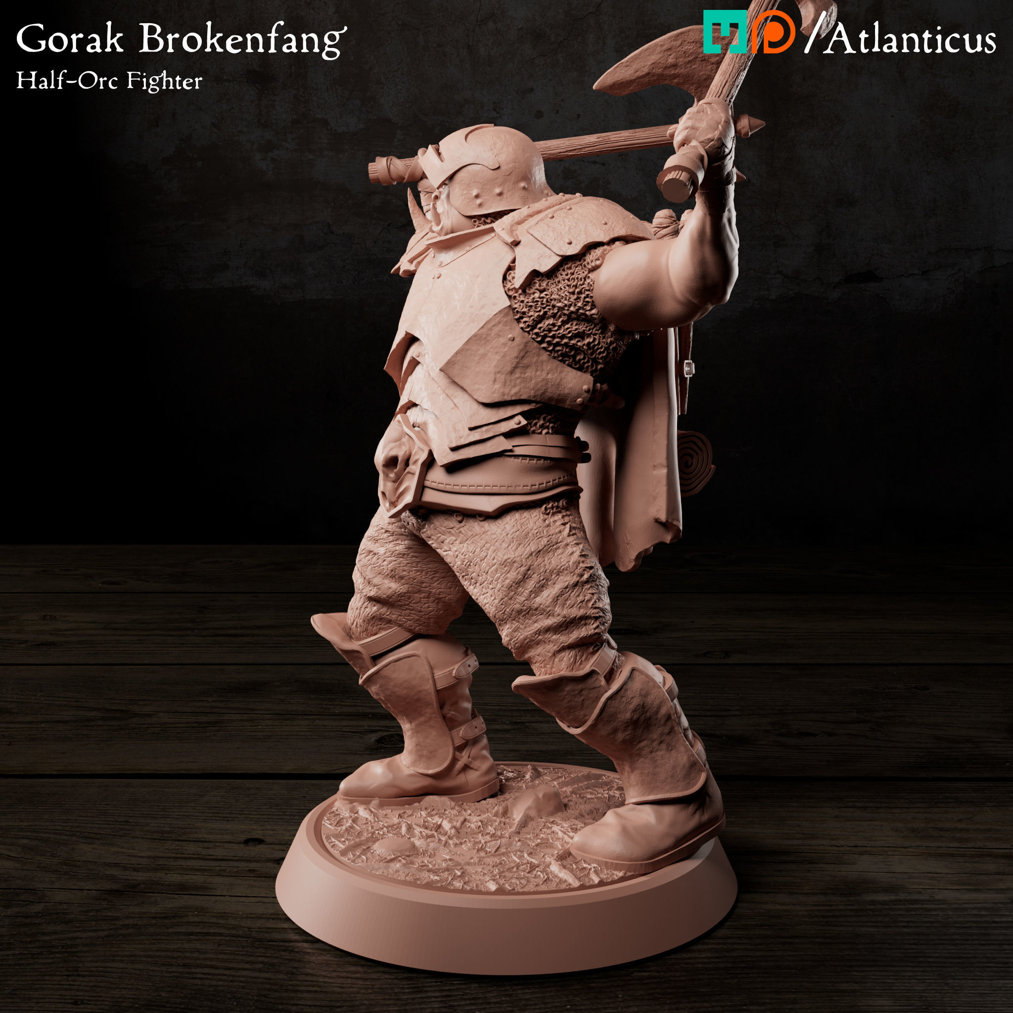 Male Half-Orc Fighter - Gorak Brokenfang - Handaxes 3D print model_6