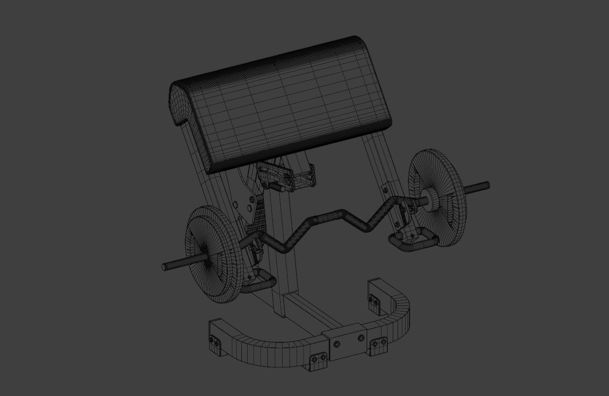 Preacher Curl Bench Low-poly 3D model_12