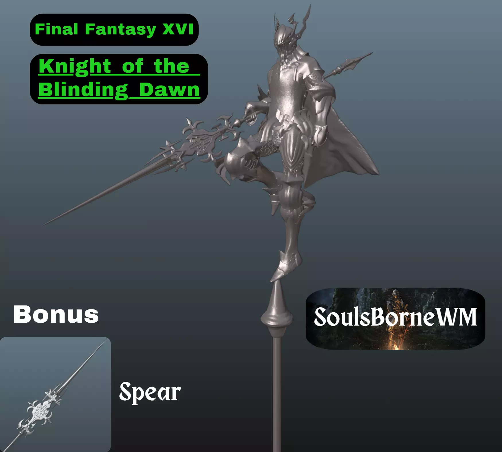 Final Fantasy XVI Knight of the Blinding Dawn bonus spear 3D print model