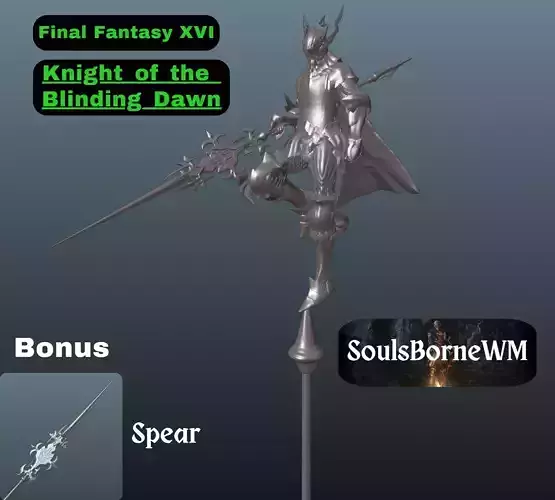Final Fantasy XVI Knight of the Blinding Dawn bonus spear 3D print model