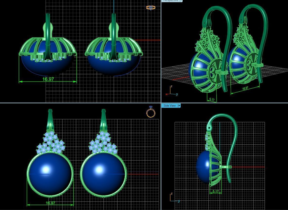 pearl earrings with flowers 1389 3D print model_3