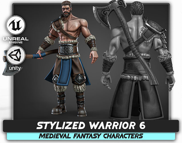  Stylized Warrior 06 - Magnus Male Fighter Fantasy - 55 Low-poly 3D model