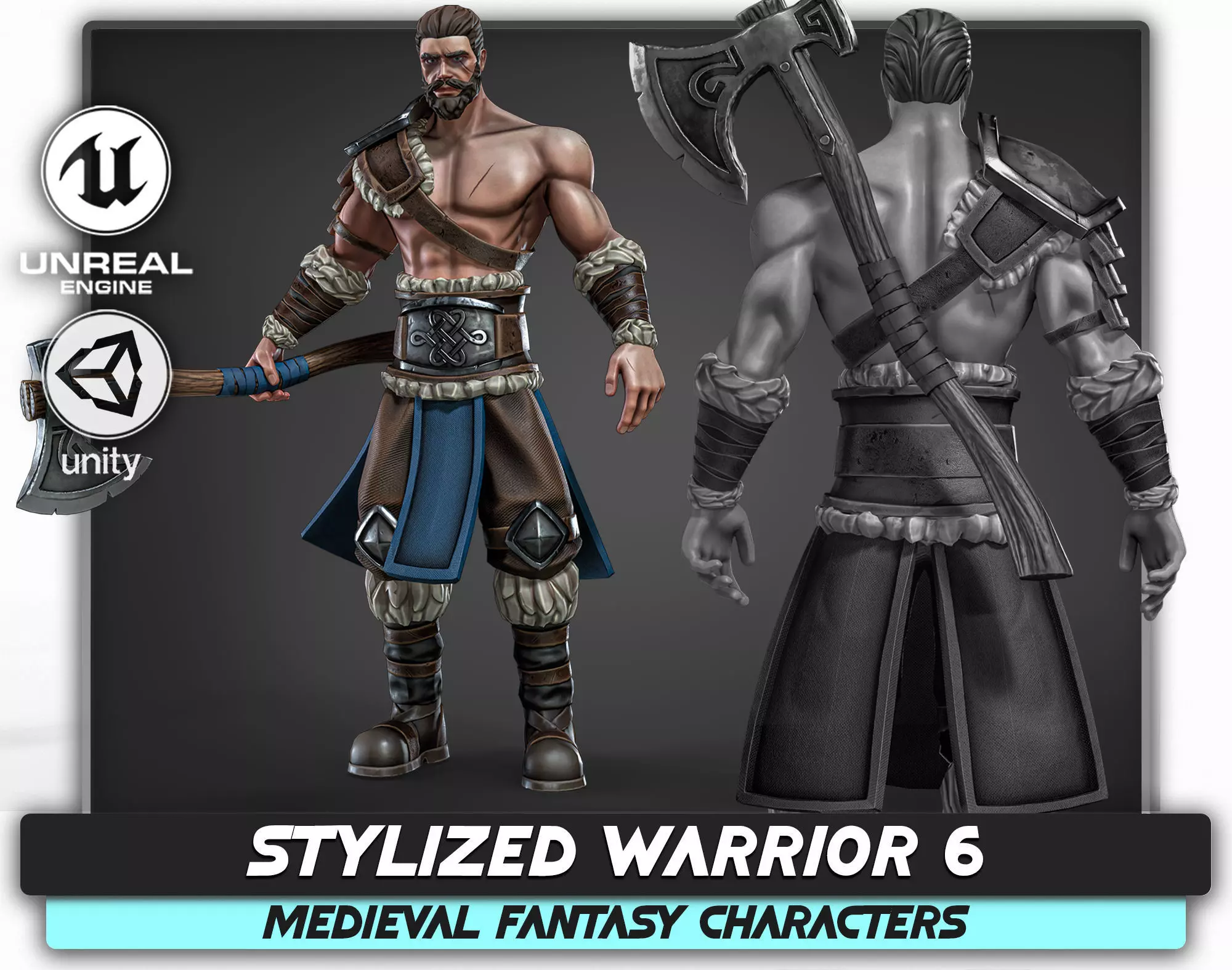 Stylized Warrior 06 - Magnus Male Fighter Fantasy - 55 Low-poly 3D model_0