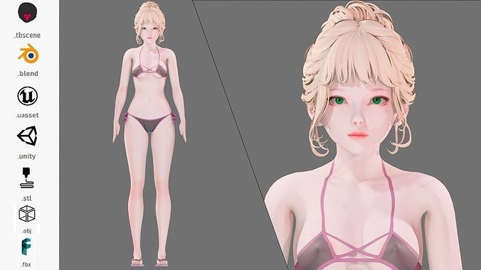 Bikini 0006 - UE5 - Unity - Blender - Animated Low-poly 3D model