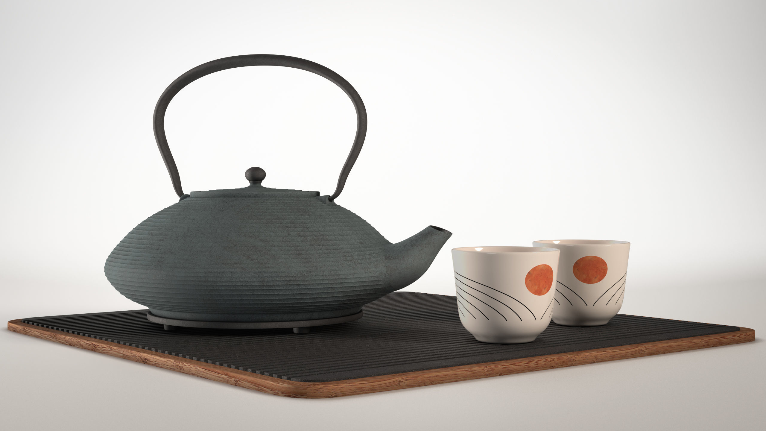 Japanese Cast Iron Tea Set 3D model_4