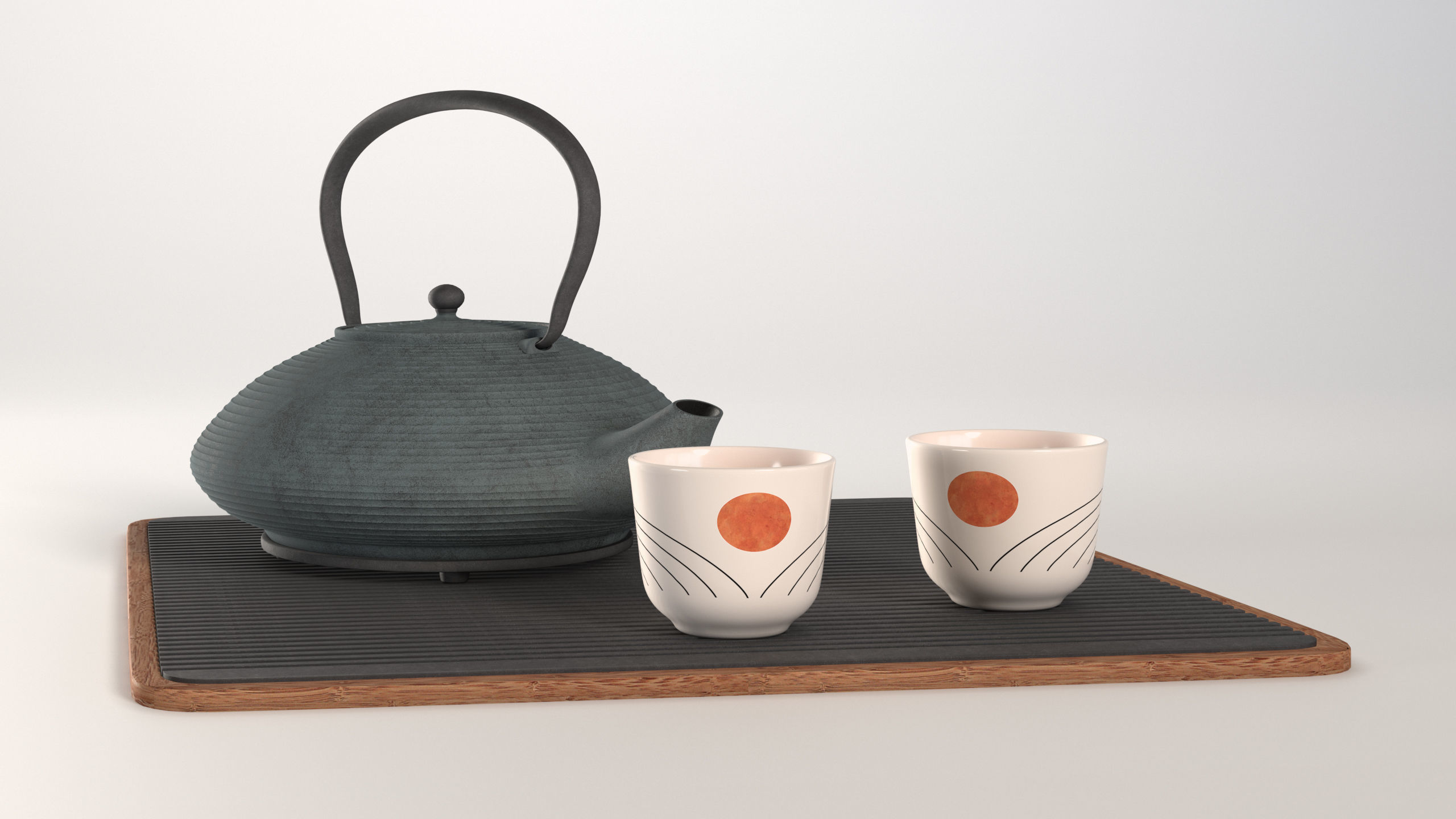 Japanese Cast Iron Tea Set 3D model_1