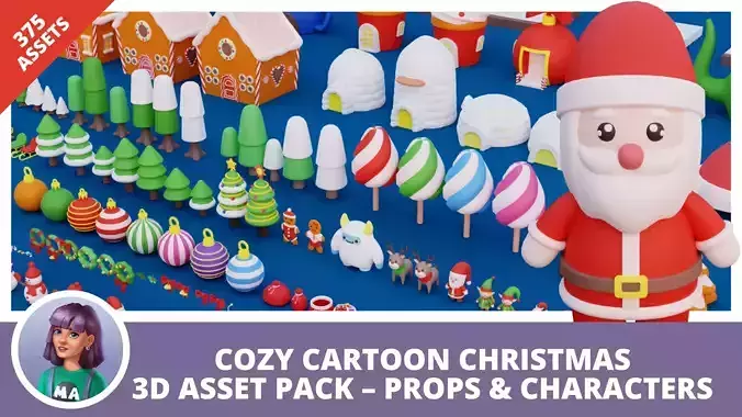 Cozy Cartoon Christmas 3D Asset Pack Low-poly 3D model
