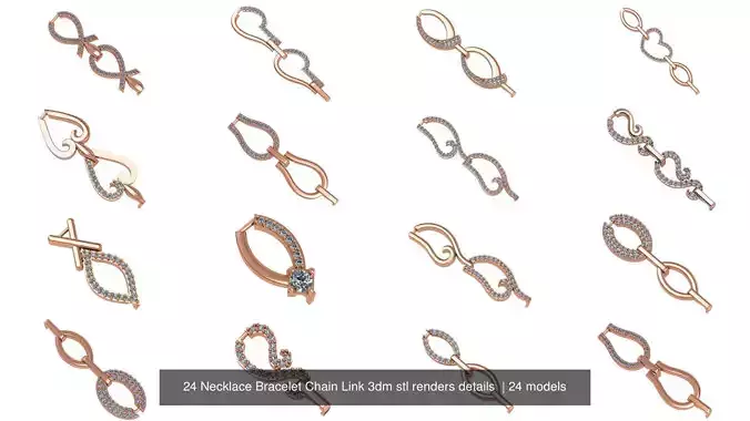 24 Necklace Bracelet Chain Link 3dm stl renders details 