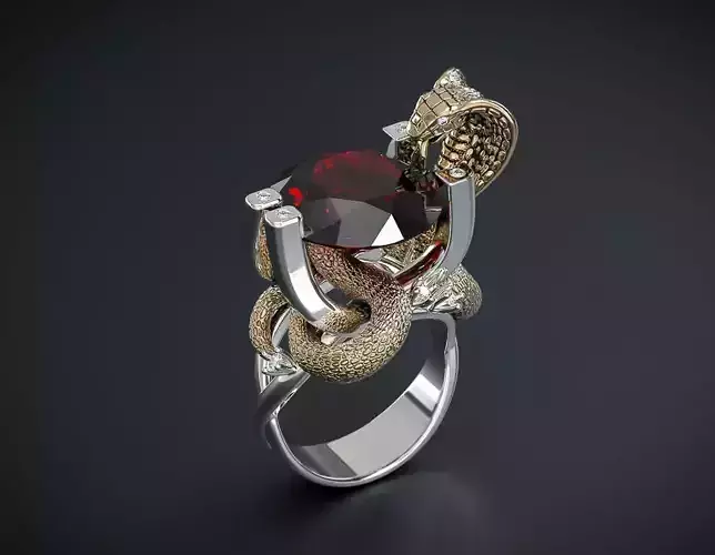 A RING WITH A COBRA AND A LARGE STONE Printable Model