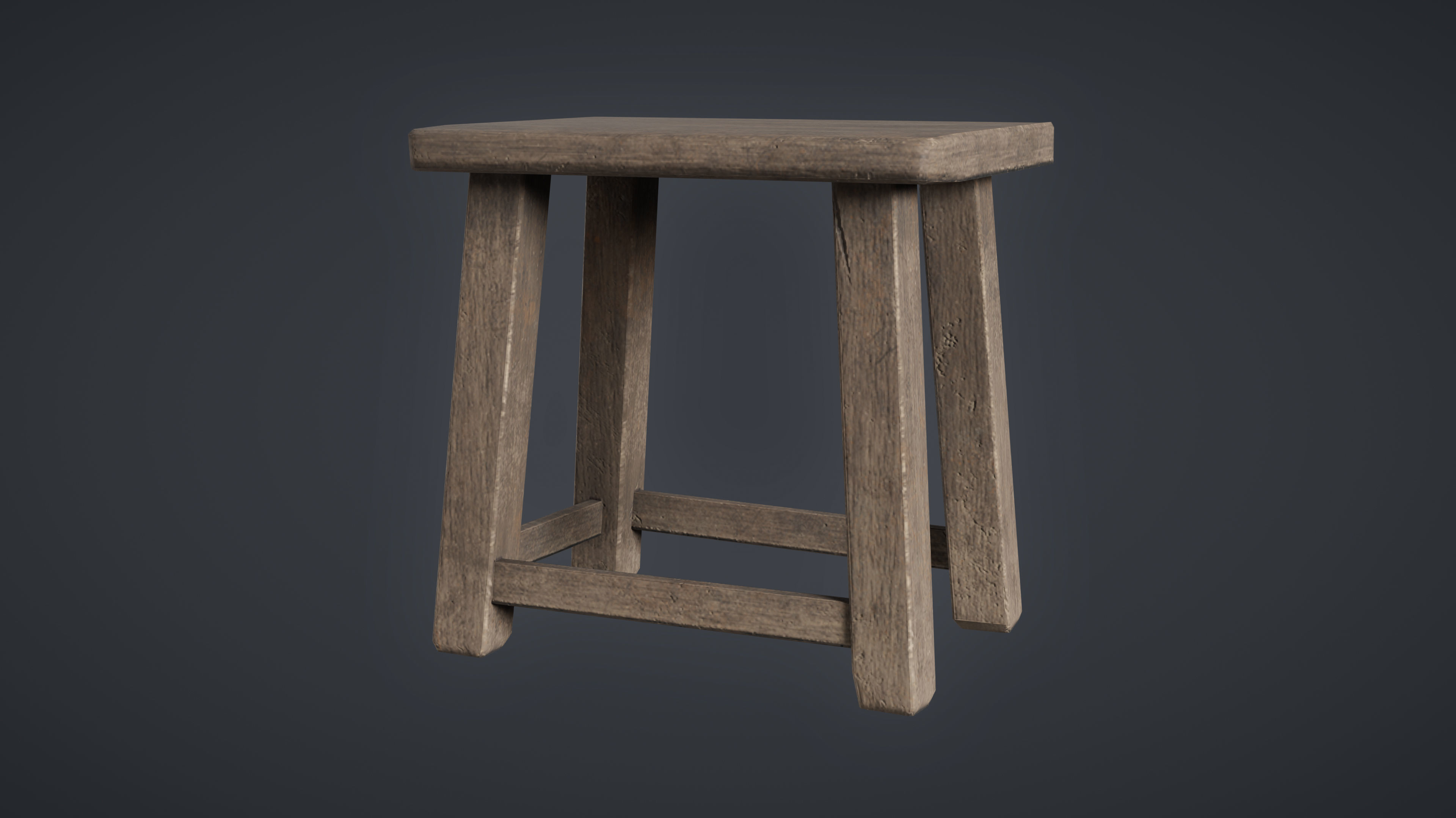 Wooden Old Stool Game Ready Low-poly 3D Model Low-poly 3D model_1
