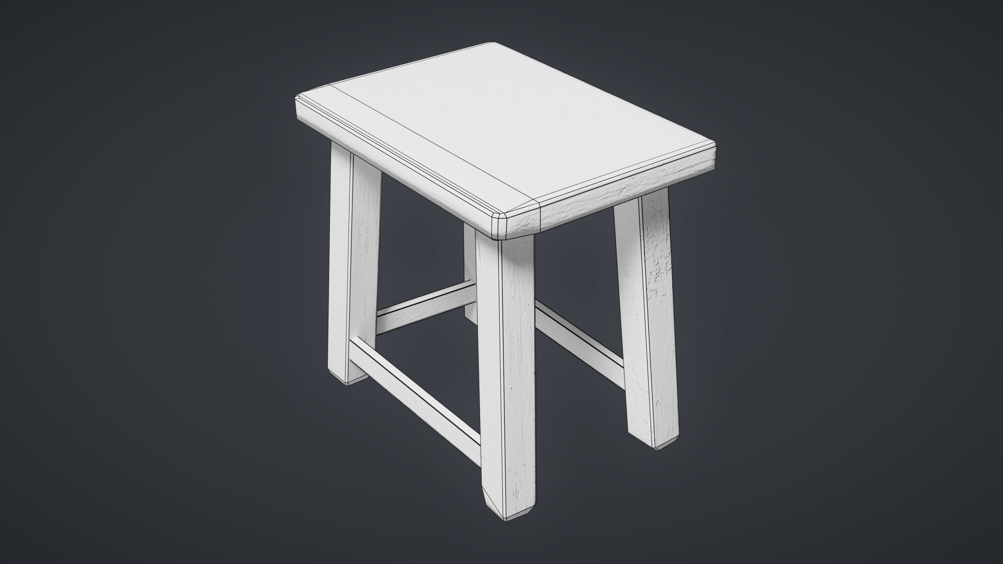 Wooden Old Stool Game Ready Low-poly 3D Model Low-poly 3D model_5