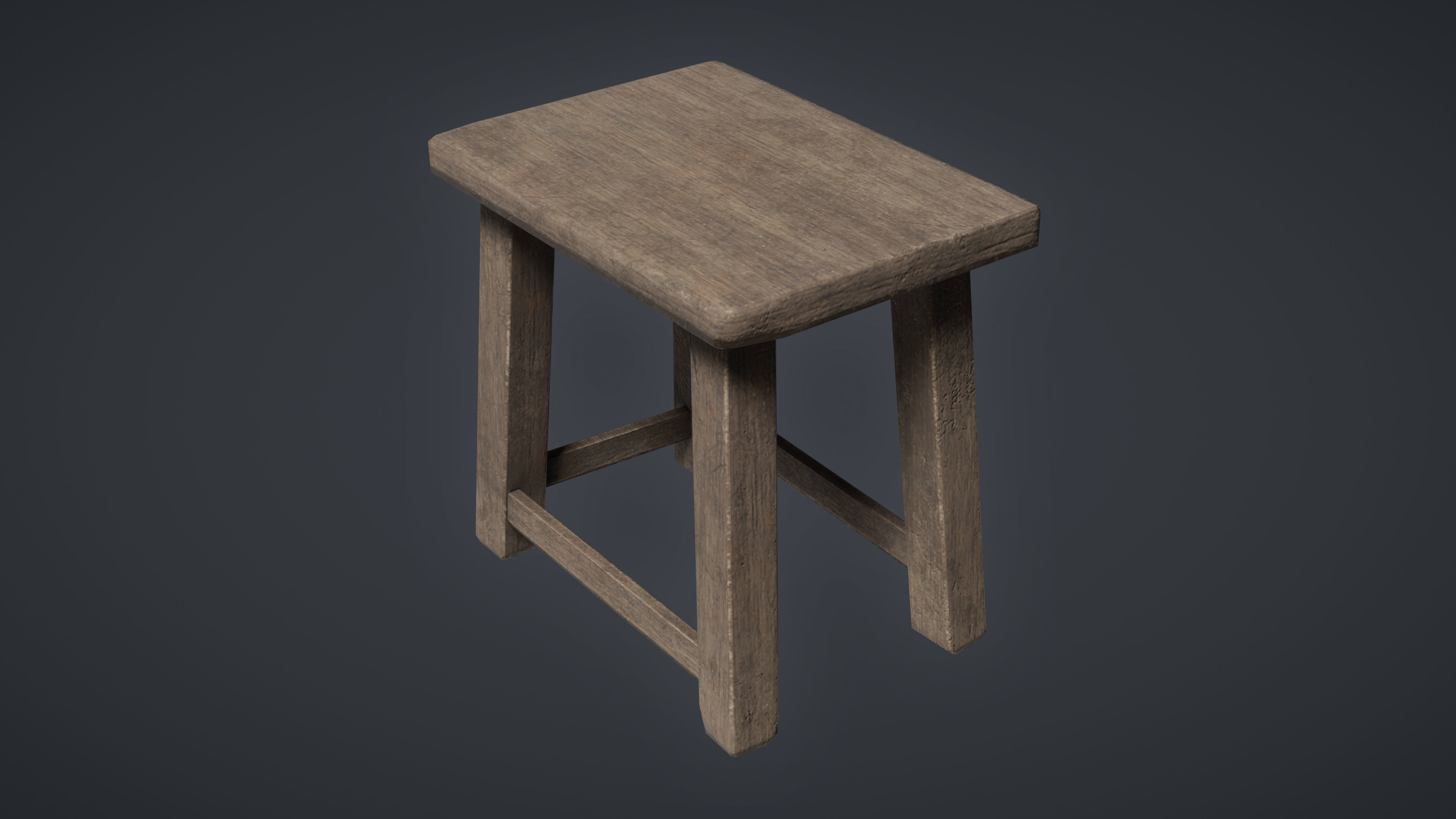 Wooden Old Stool Game Ready Low-poly 3D Model Low-poly 3D model_4