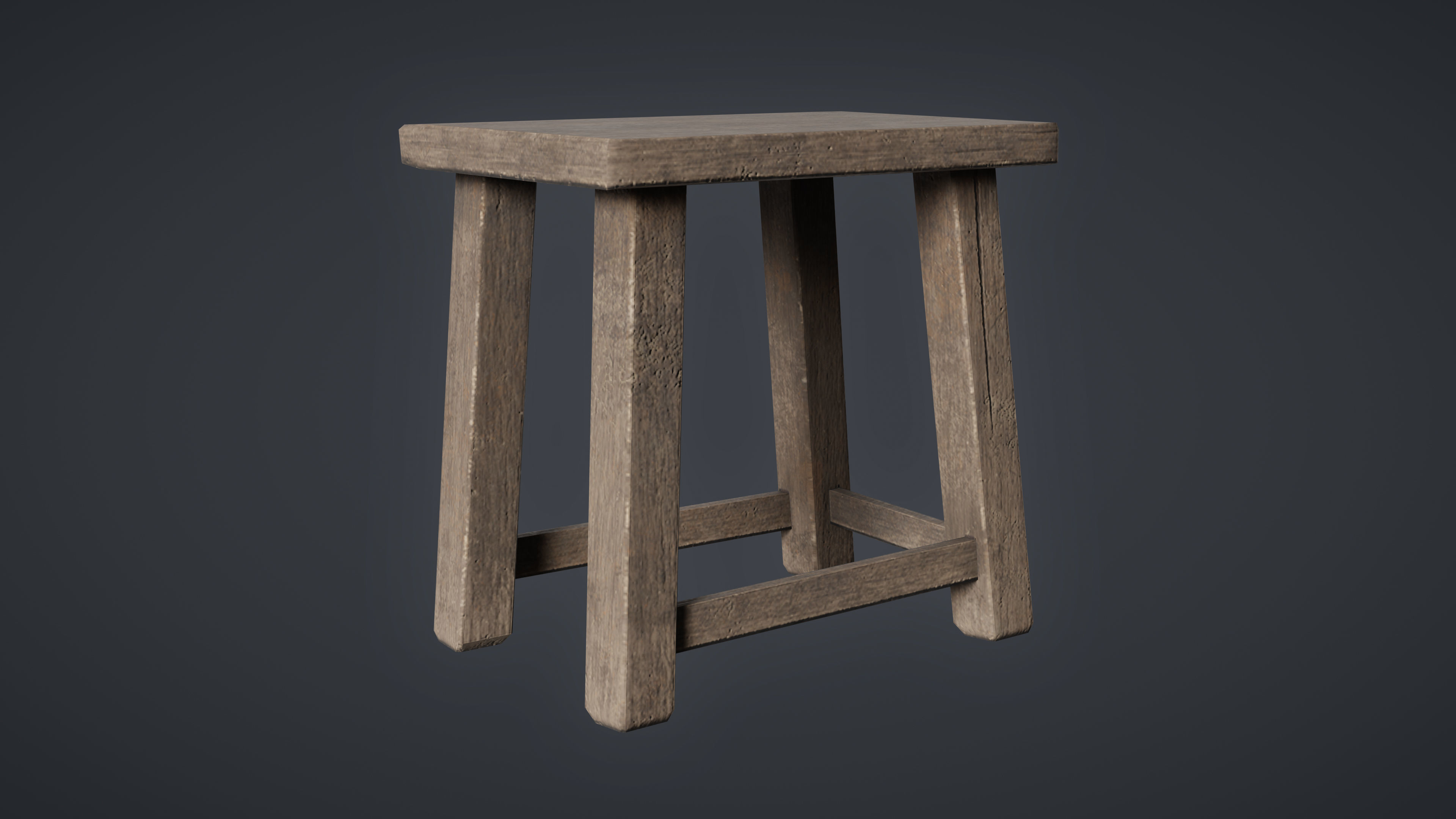 Wooden Old Stool Game Ready Low-poly 3D Model Low-poly 3D model_3