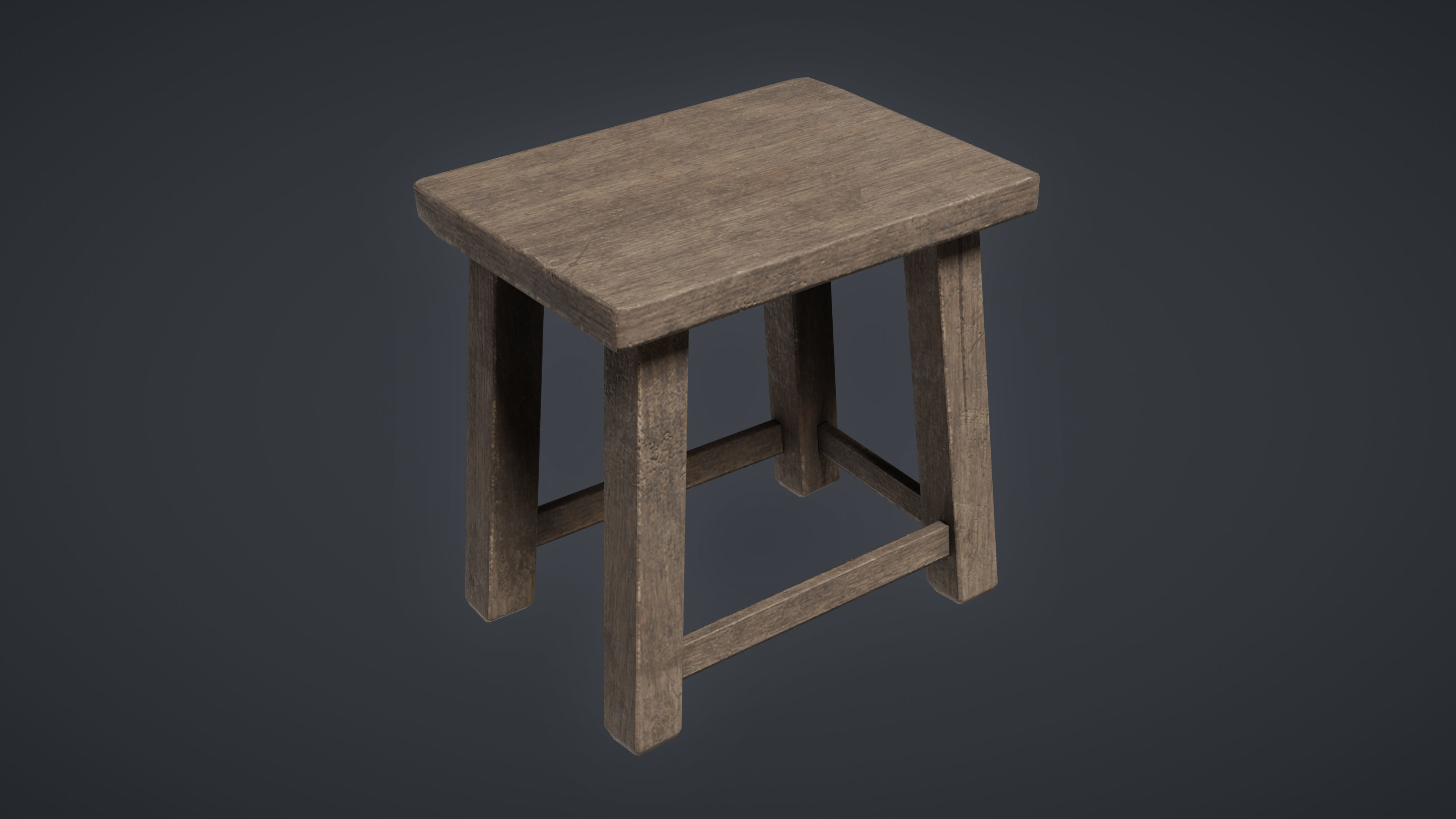 Wooden Old Stool Game Ready Low-poly 3D Model Low-poly 3D model_2