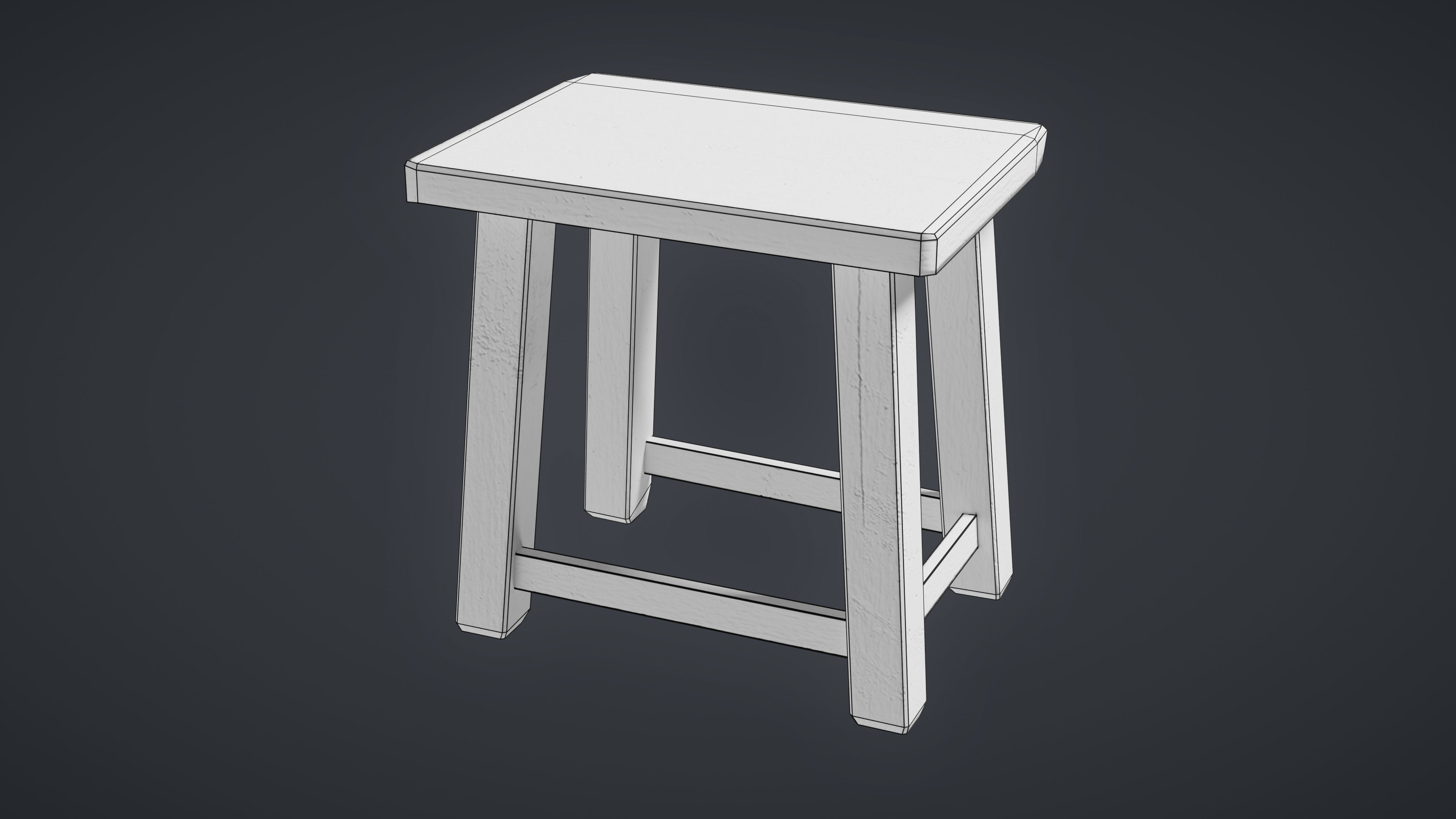 Wooden Old Stool Game Ready Low-poly 3D Model Low-poly 3D model_6