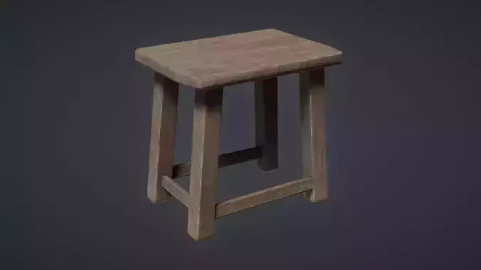 Wooden Old Stool Game Ready Low-poly 3D Model