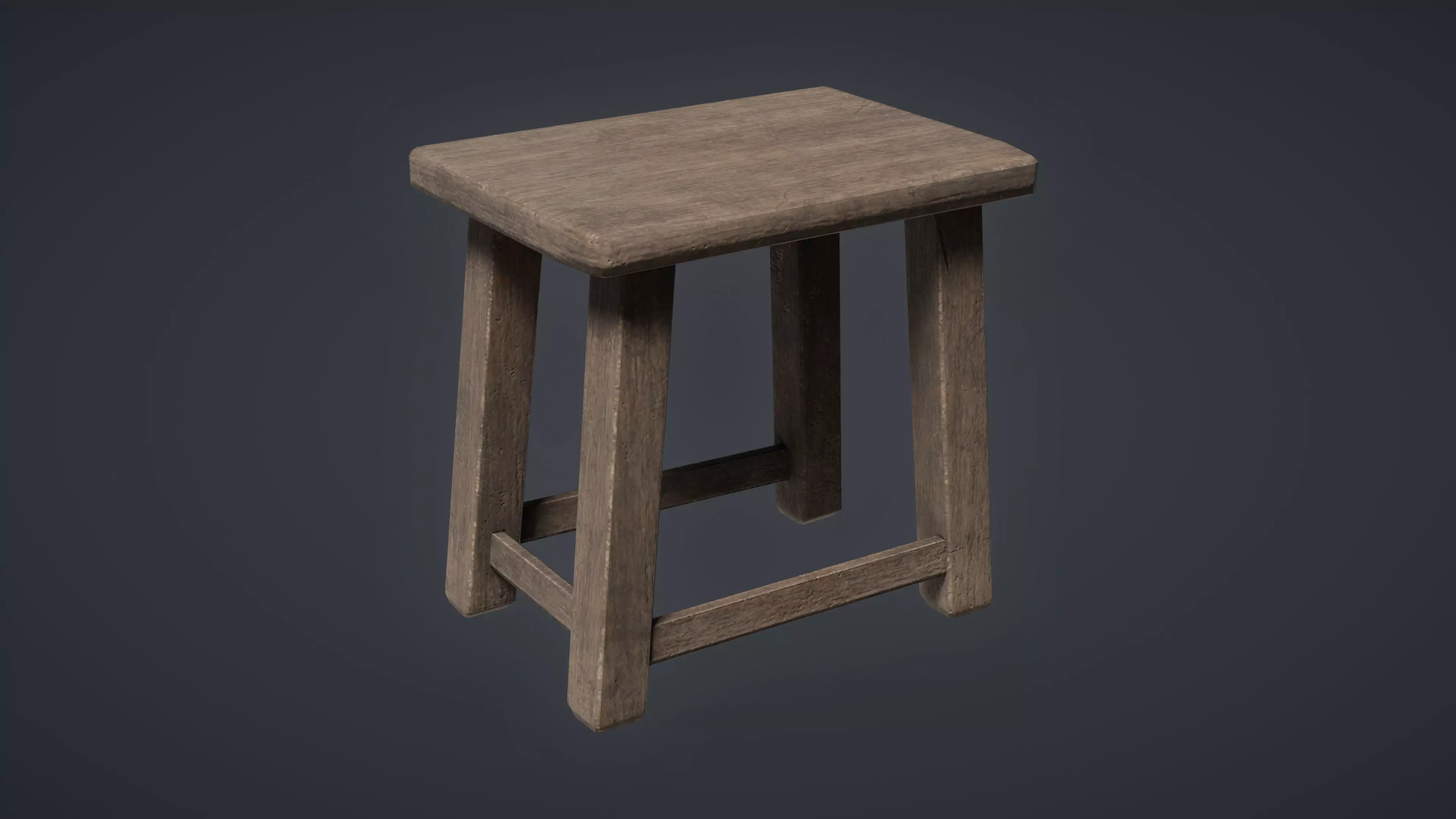 Wooden Old Stool Game Ready Low-poly 3D Model Low-poly 3D model_0