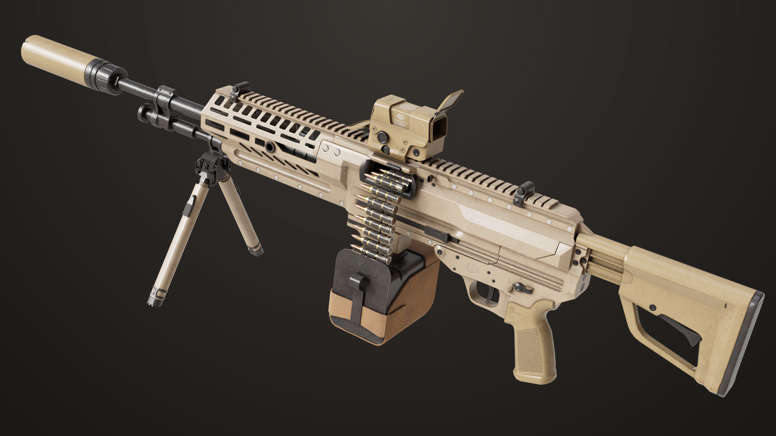 Machine Gun 14 Brown All PBR Unity UE Textures Low-poly 3D model_7