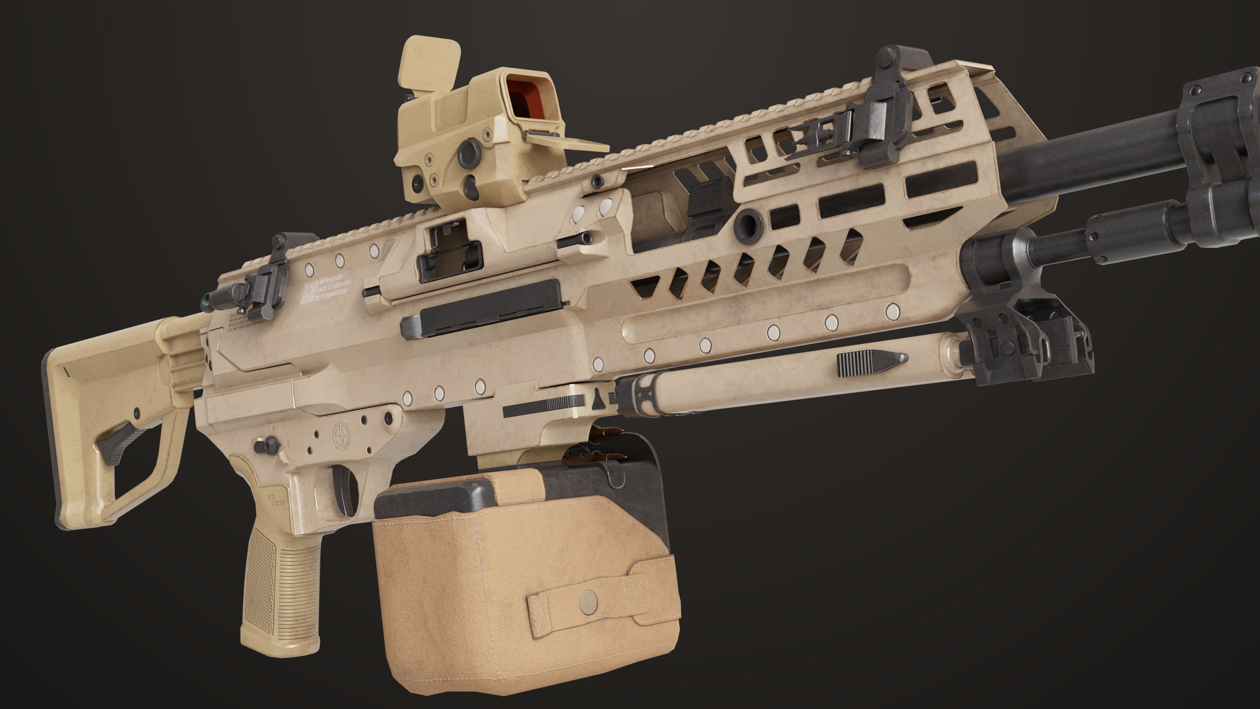 Machine Gun 14 Brown All PBR Unity UE Textures Low-poly 3D model_43