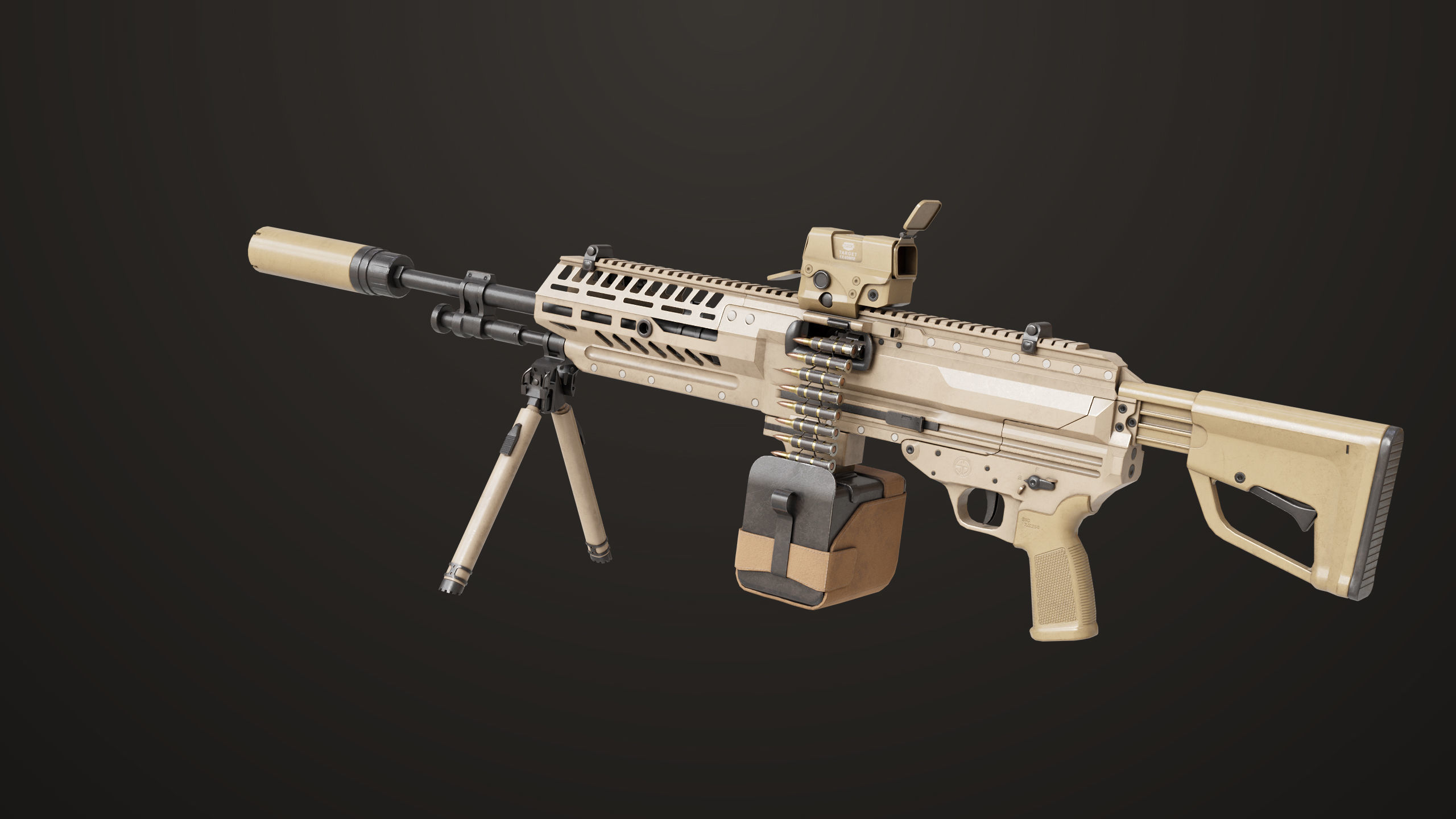 Machine Gun 14 Brown All PBR Unity UE Textures Low-poly 3D model_6