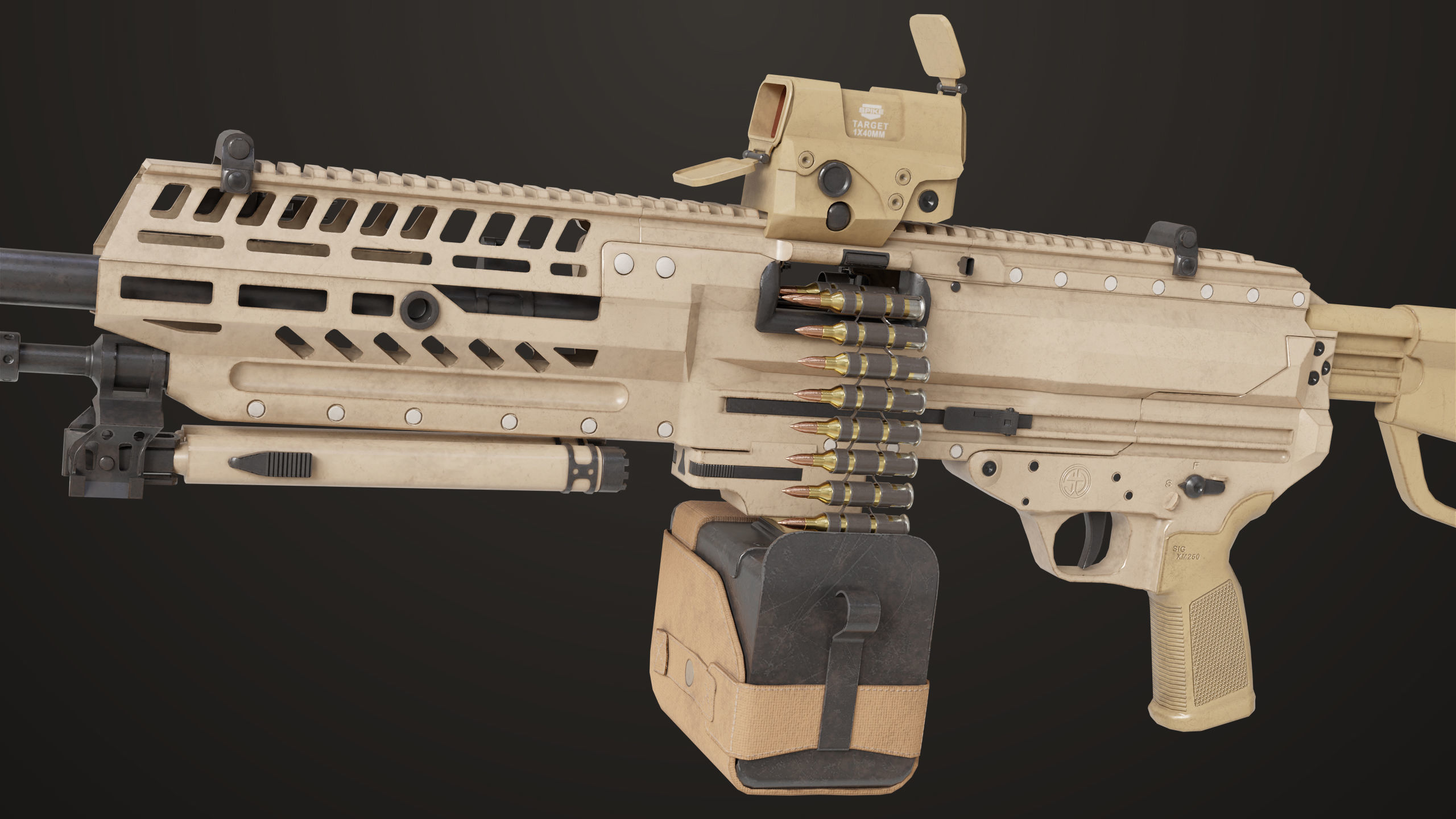 Machine Gun 14 Brown All PBR Unity UE Textures Low-poly 3D model_39