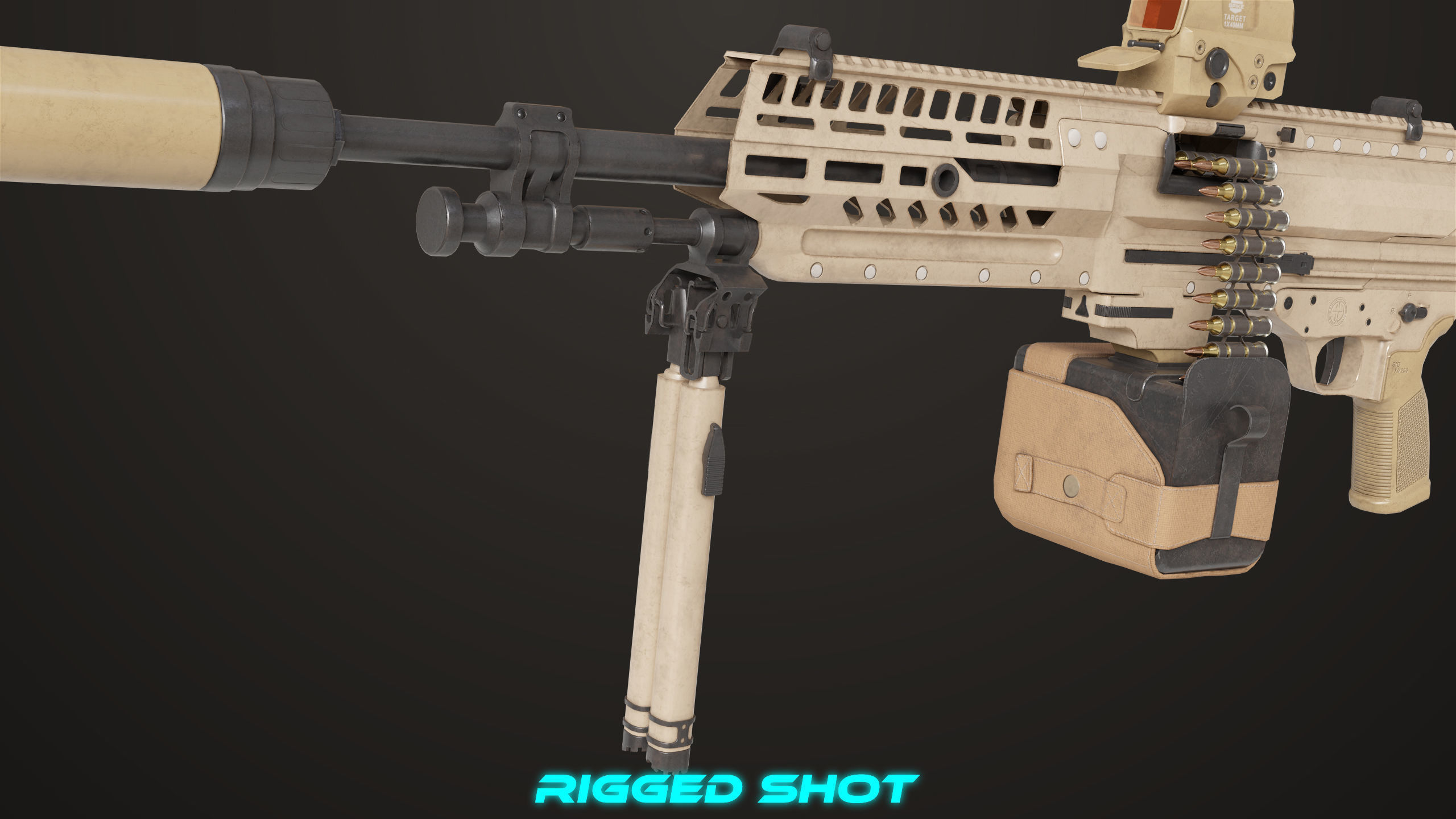 Machine Gun 14 Brown All PBR Unity UE Textures Low-poly 3D model_14