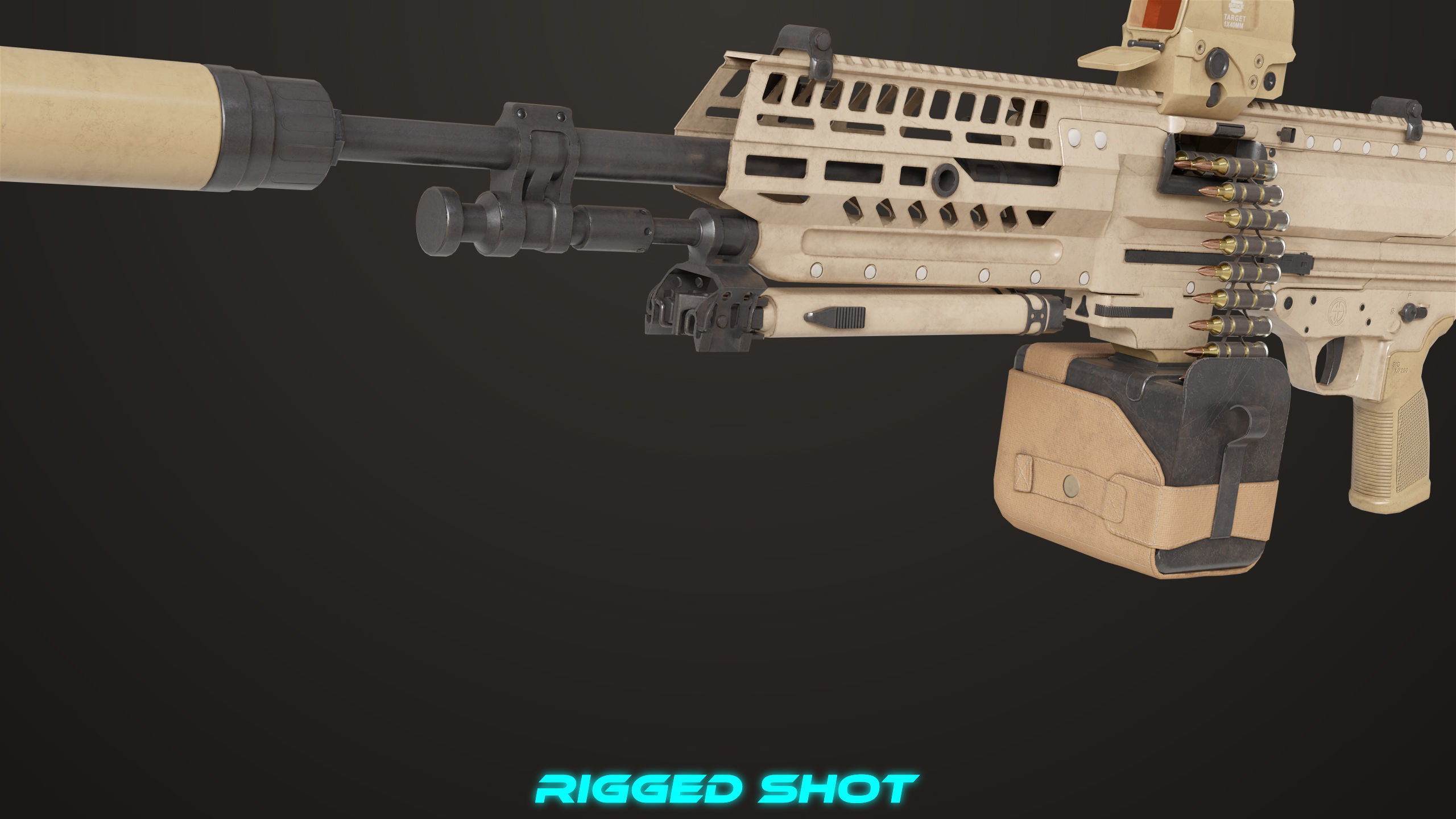 Machine Gun 14 Brown All PBR Unity UE Textures Low-poly 3D model_15