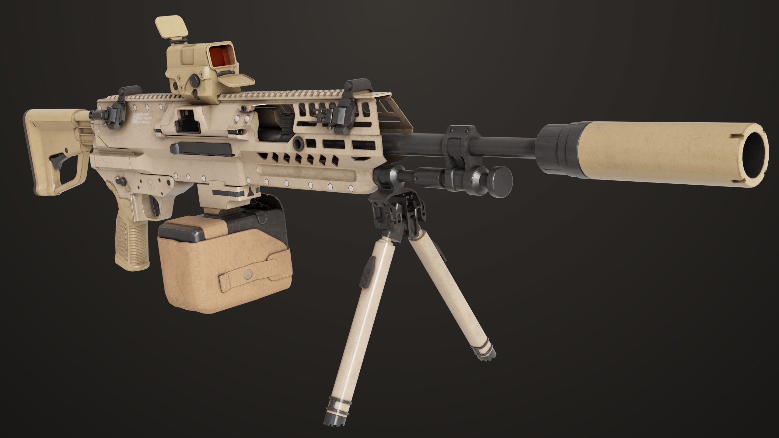 Machine Gun 14 Brown All PBR Unity UE Textures Low-poly 3D model_12