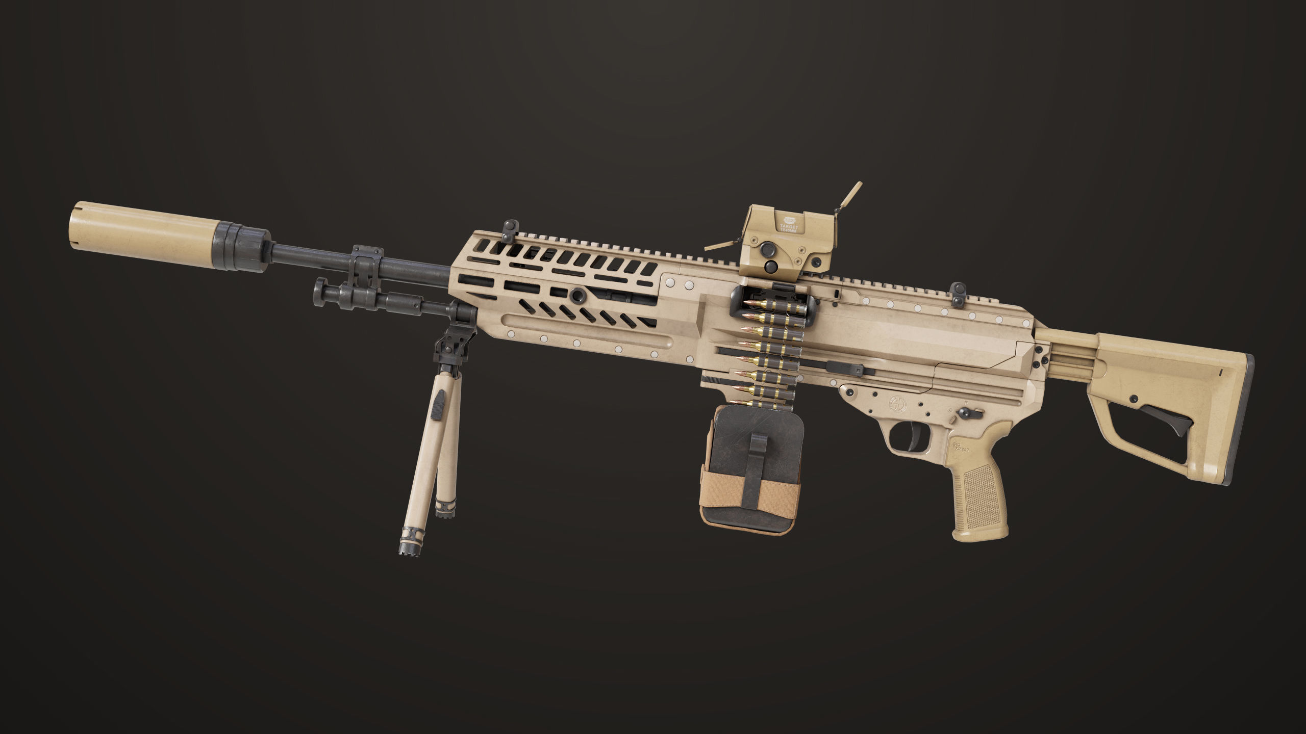 Machine Gun 14 Brown All PBR Unity UE Textures Low-poly 3D model_1