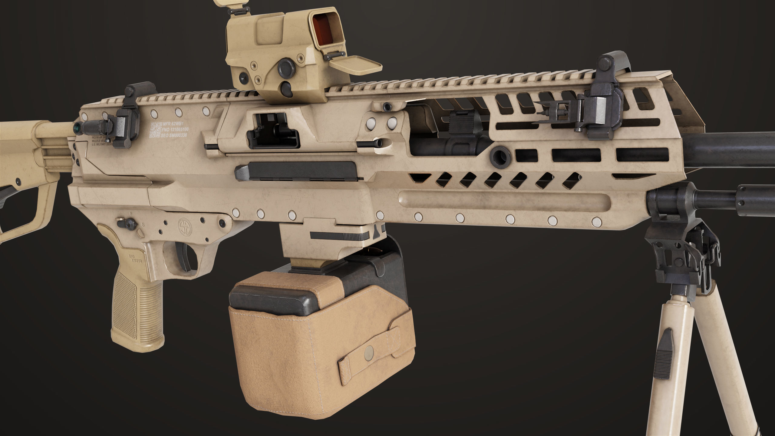 Machine Gun 14 Brown All PBR Unity UE Textures Low-poly 3D model_11
