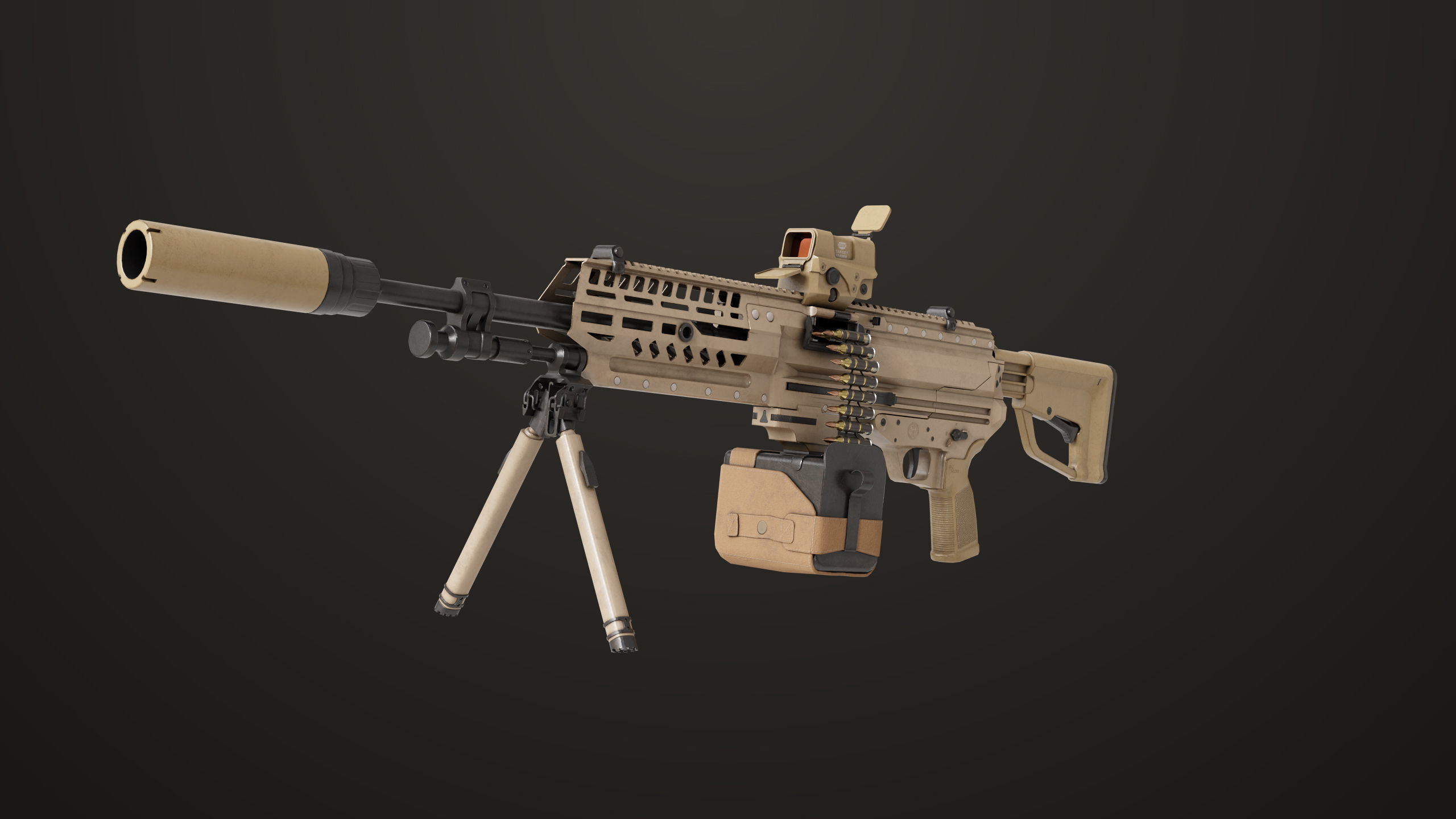 Machine Gun 14 Brown All PBR Unity UE Textures Low-poly 3D model_2