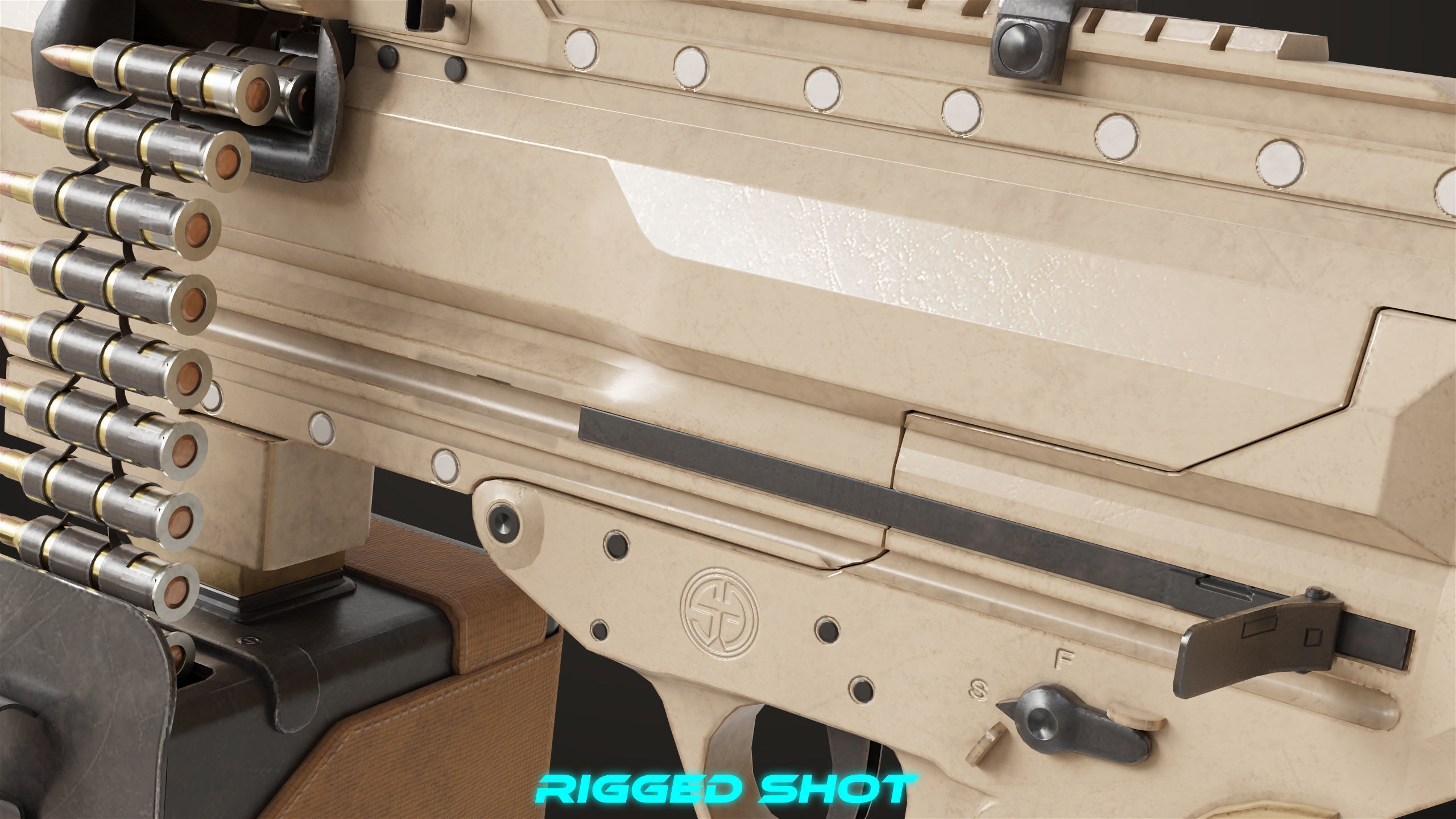 Machine Gun 14 Brown All PBR Unity UE Textures Low-poly 3D model_34