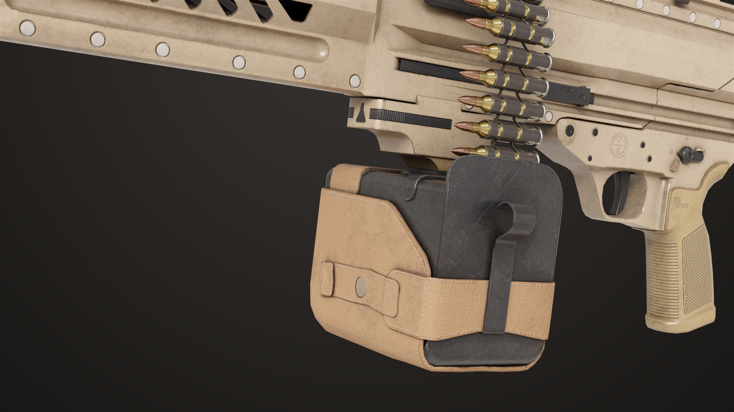 Machine Gun 14 Brown All PBR Unity UE Textures Low-poly 3D model_9