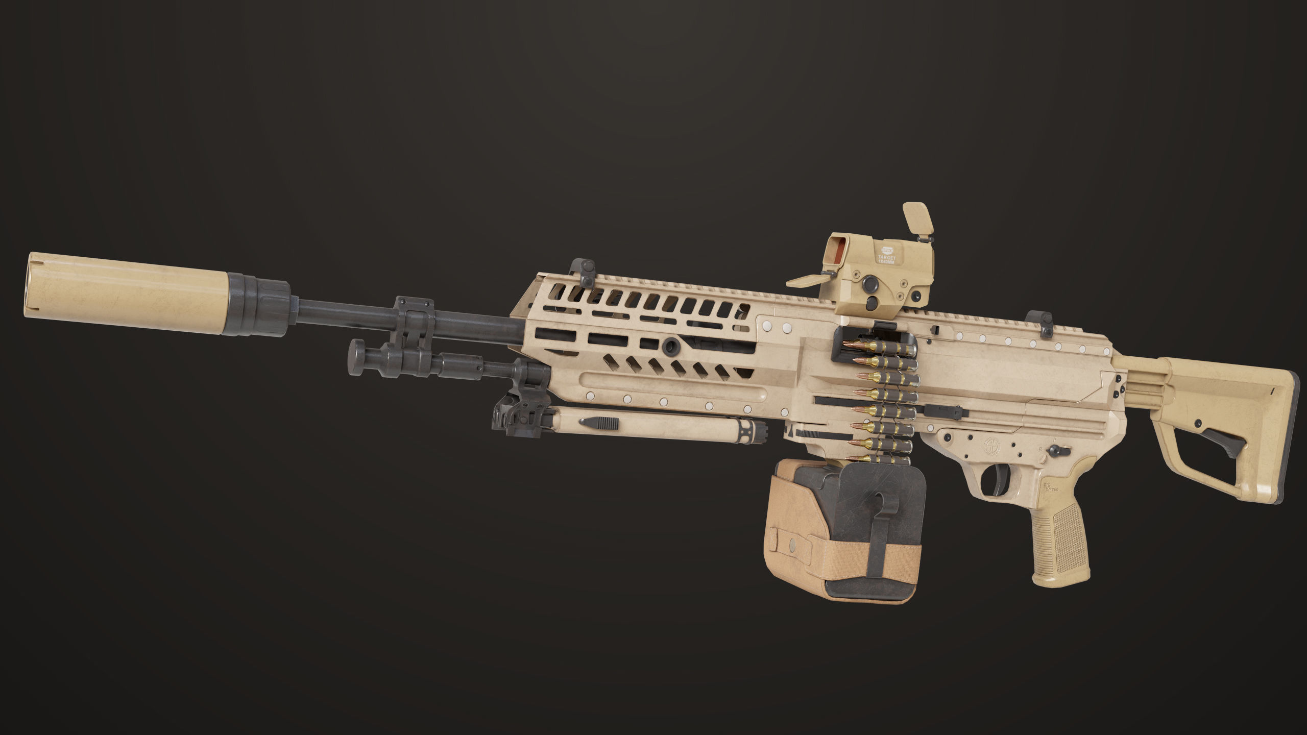 Machine Gun 14 Brown All PBR Unity UE Textures Low-poly 3D model_44