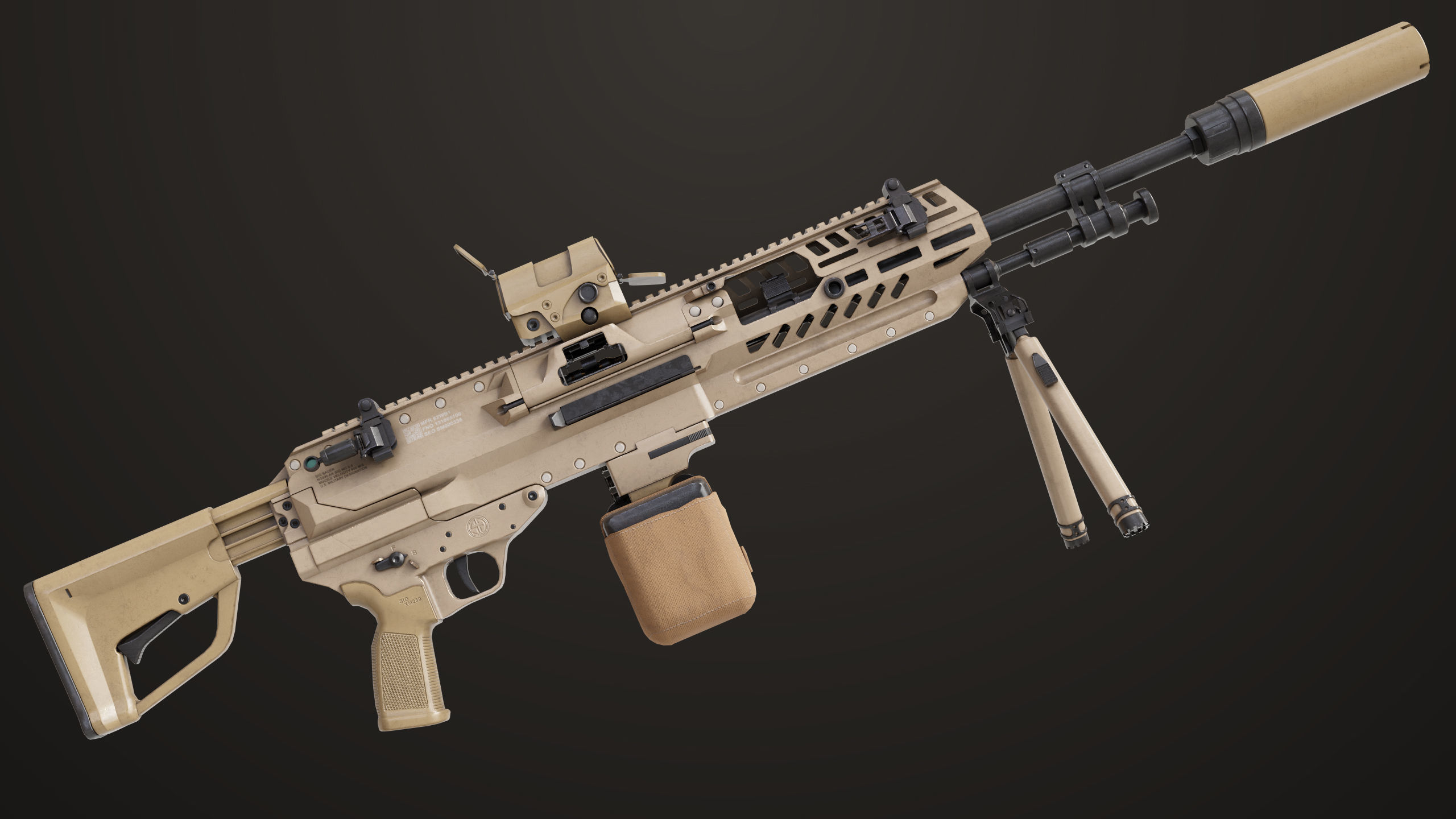 Machine Gun 14 Brown All PBR Unity UE Textures Low-poly 3D model_10