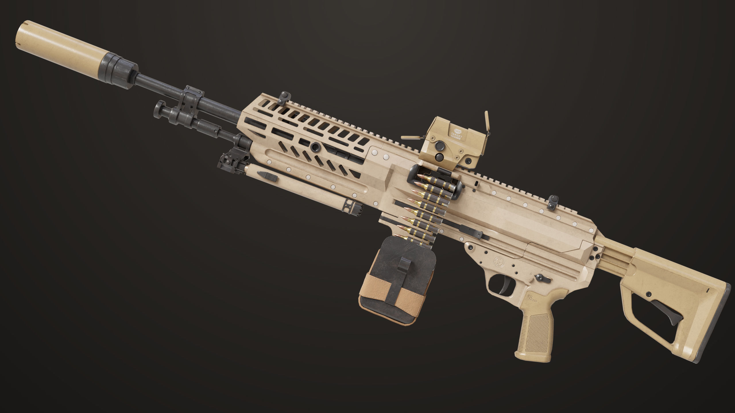 Machine Gun 14 Brown All PBR Unity UE Textures Low-poly 3D model_38