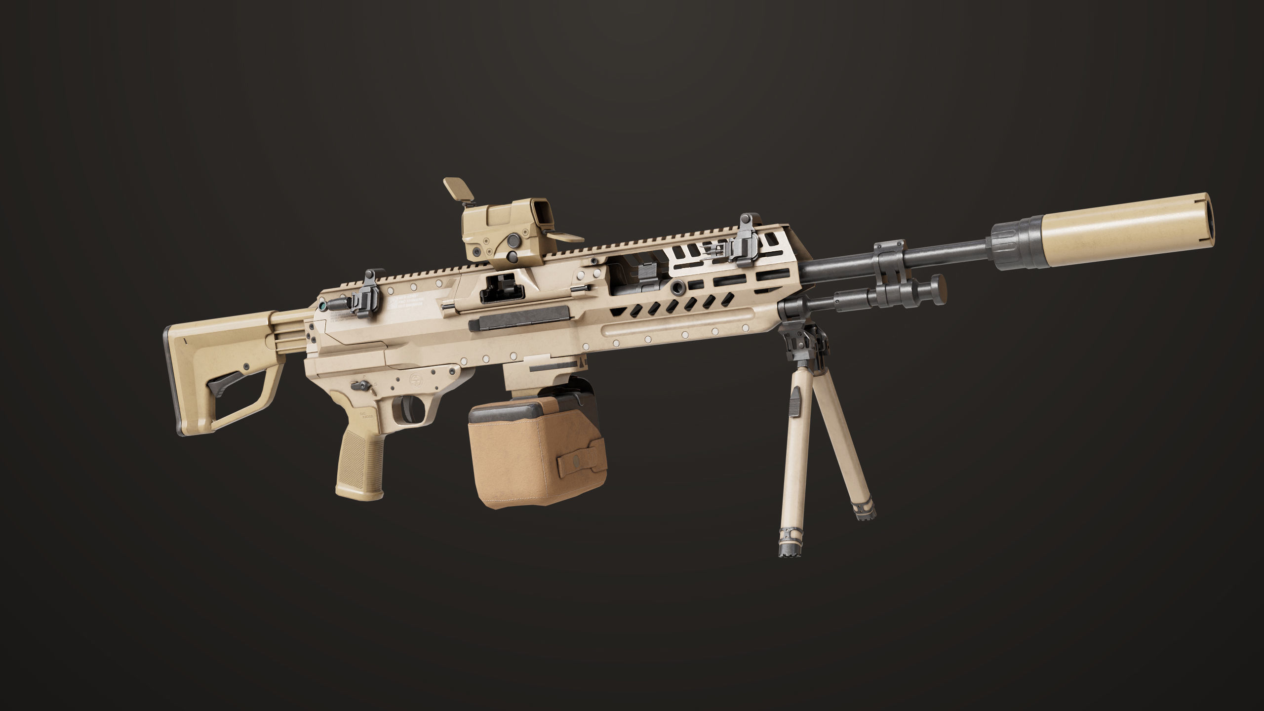 Machine Gun 14 Brown All PBR Unity UE Textures Low-poly 3D model_3