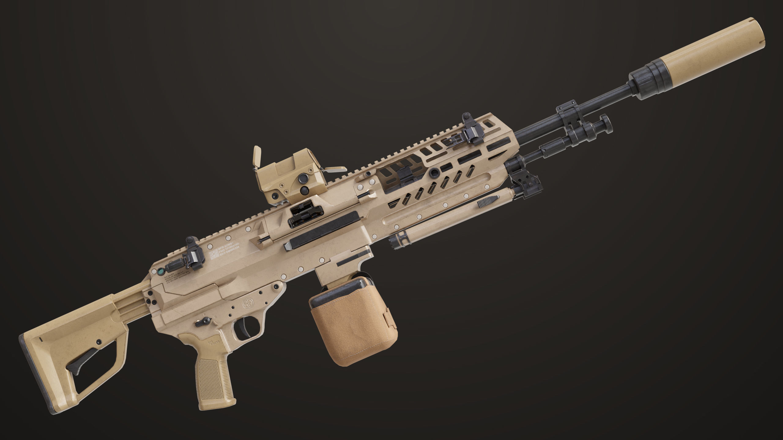 Machine Gun 14 Brown All PBR Unity UE Textures Low-poly 3D model_37