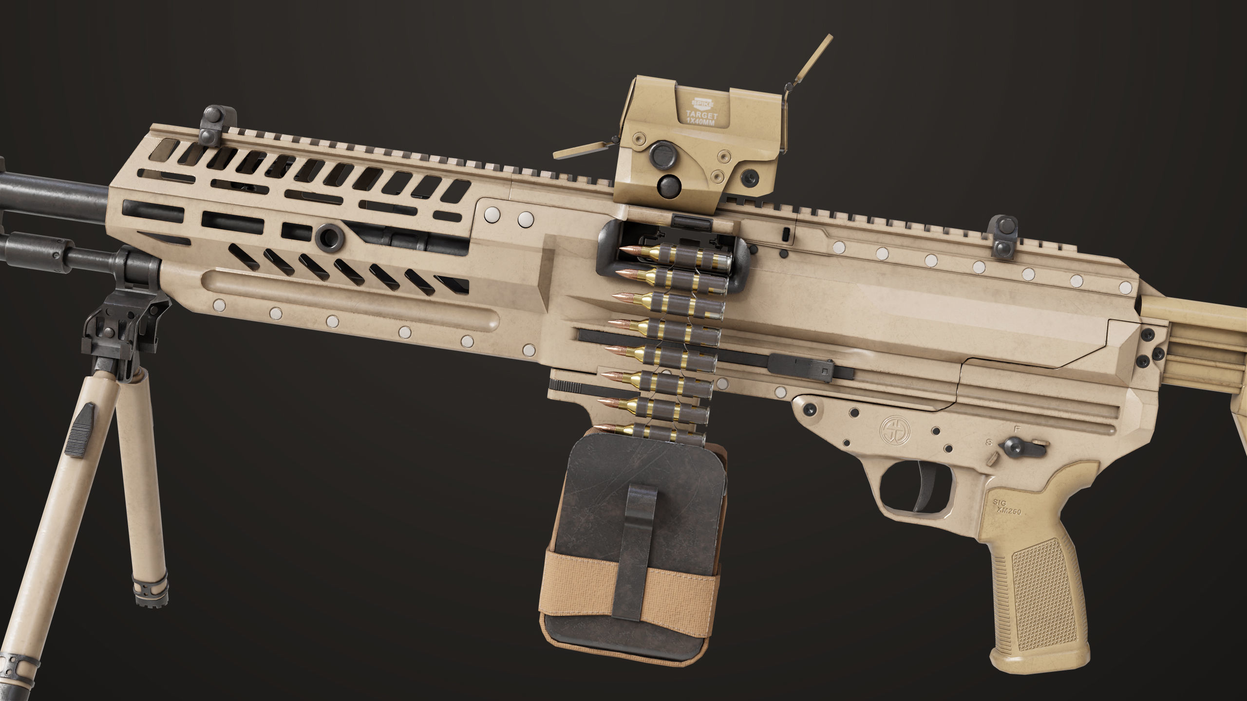 Machine Gun 14 Brown All PBR Unity UE Textures Low-poly 3D model_8