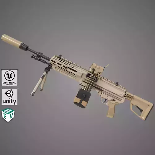 Machine Gun 14 Brown All PBR Unity UE Textures Low-poly 3D model