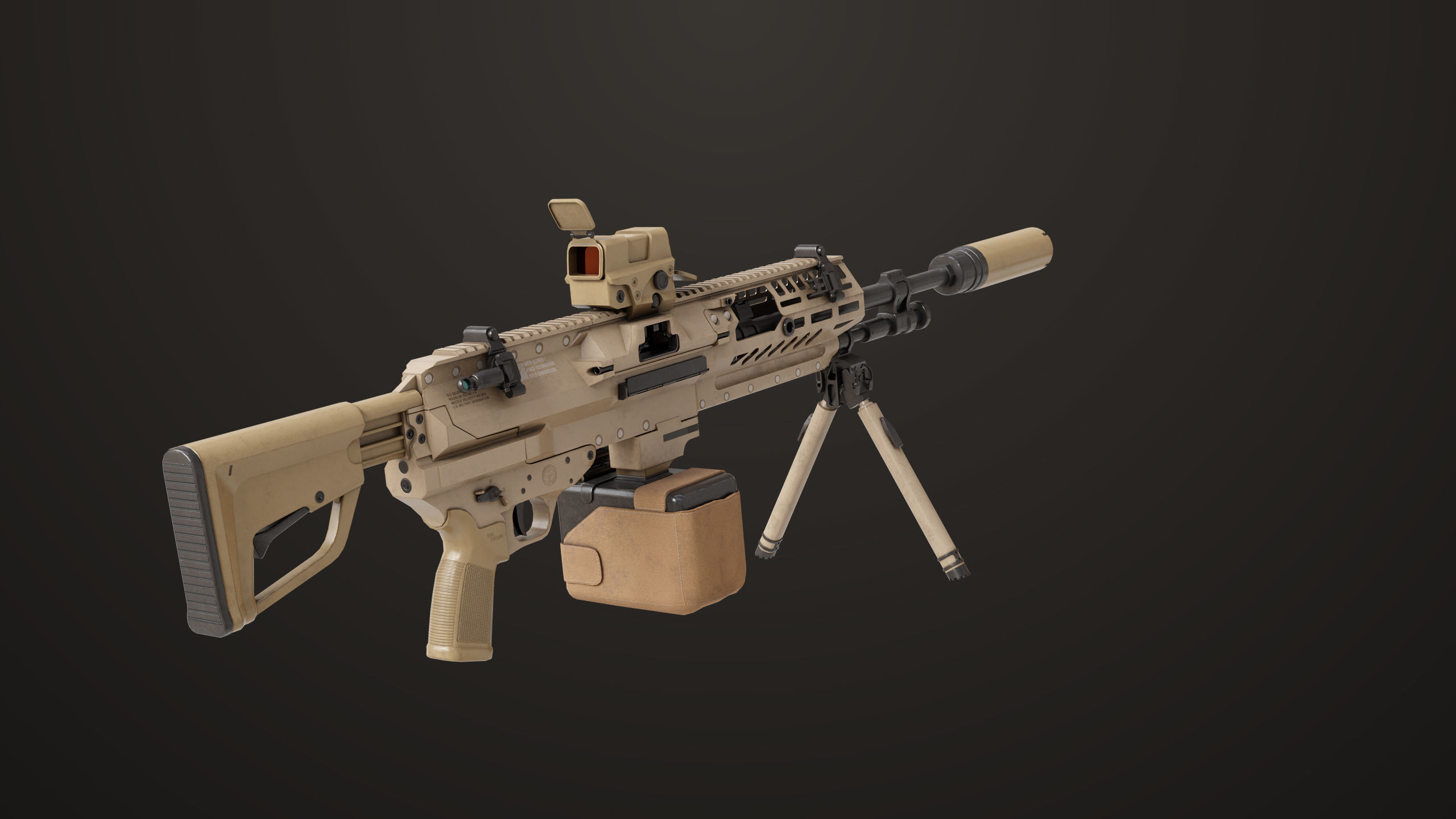 Machine Gun 14 Brown All PBR Unity UE Textures Low-poly 3D model_5