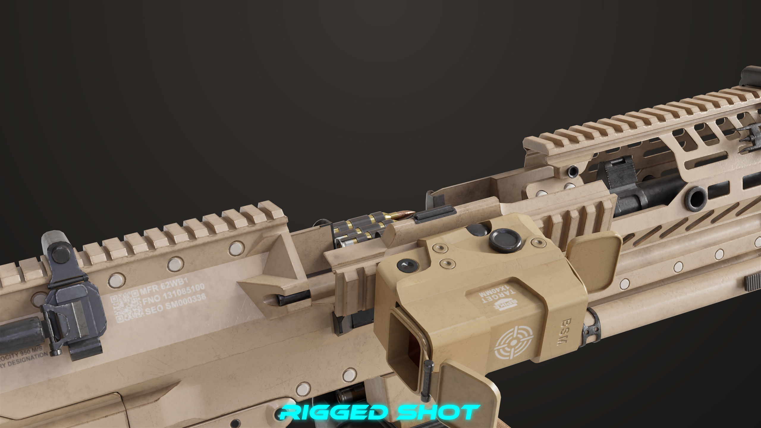 Machine Gun 14 Brown All PBR Unity UE Textures Low-poly 3D model_17